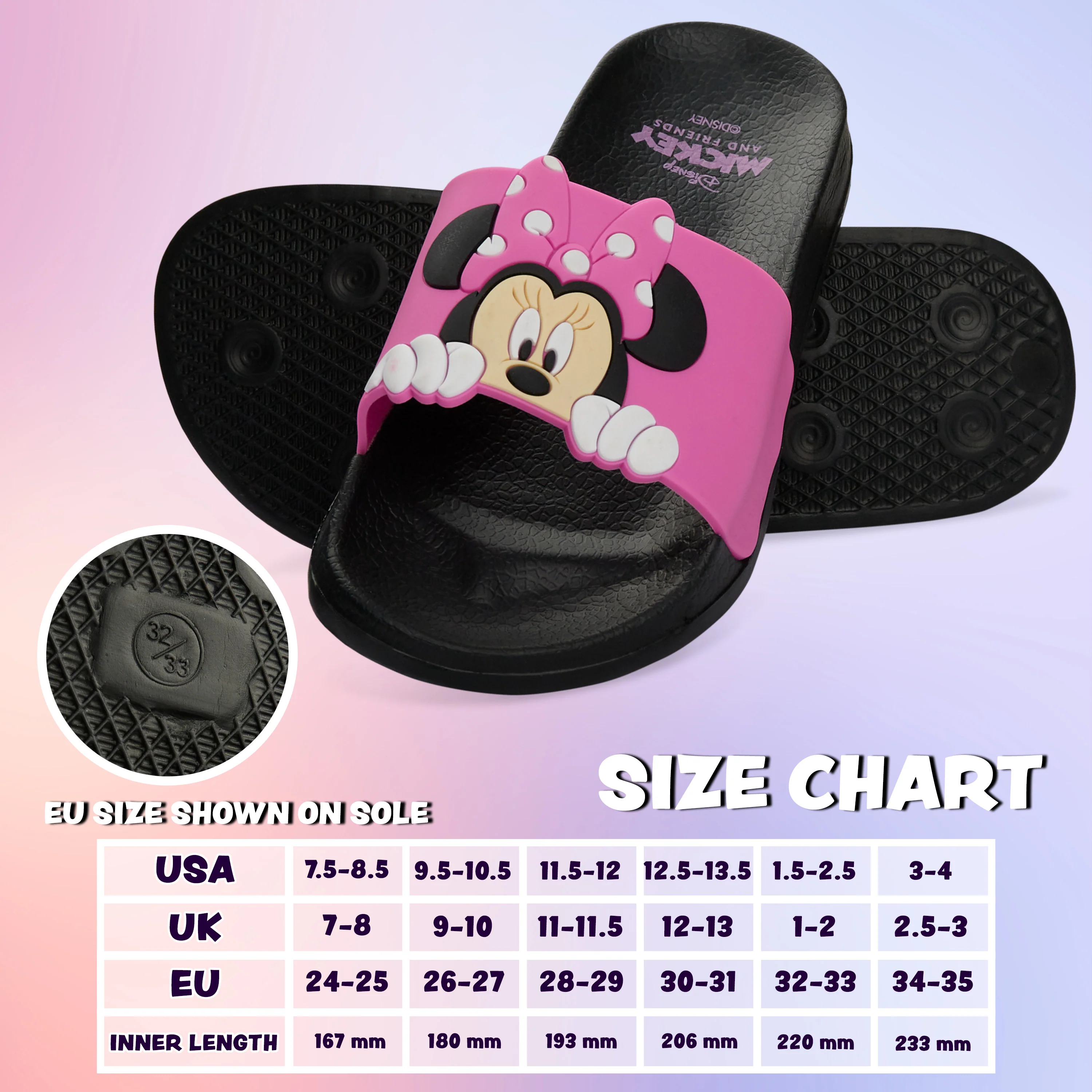 Disney Girls Sliders, Pool or Beach Shoes for Kids - Pink Minnie - Image 6