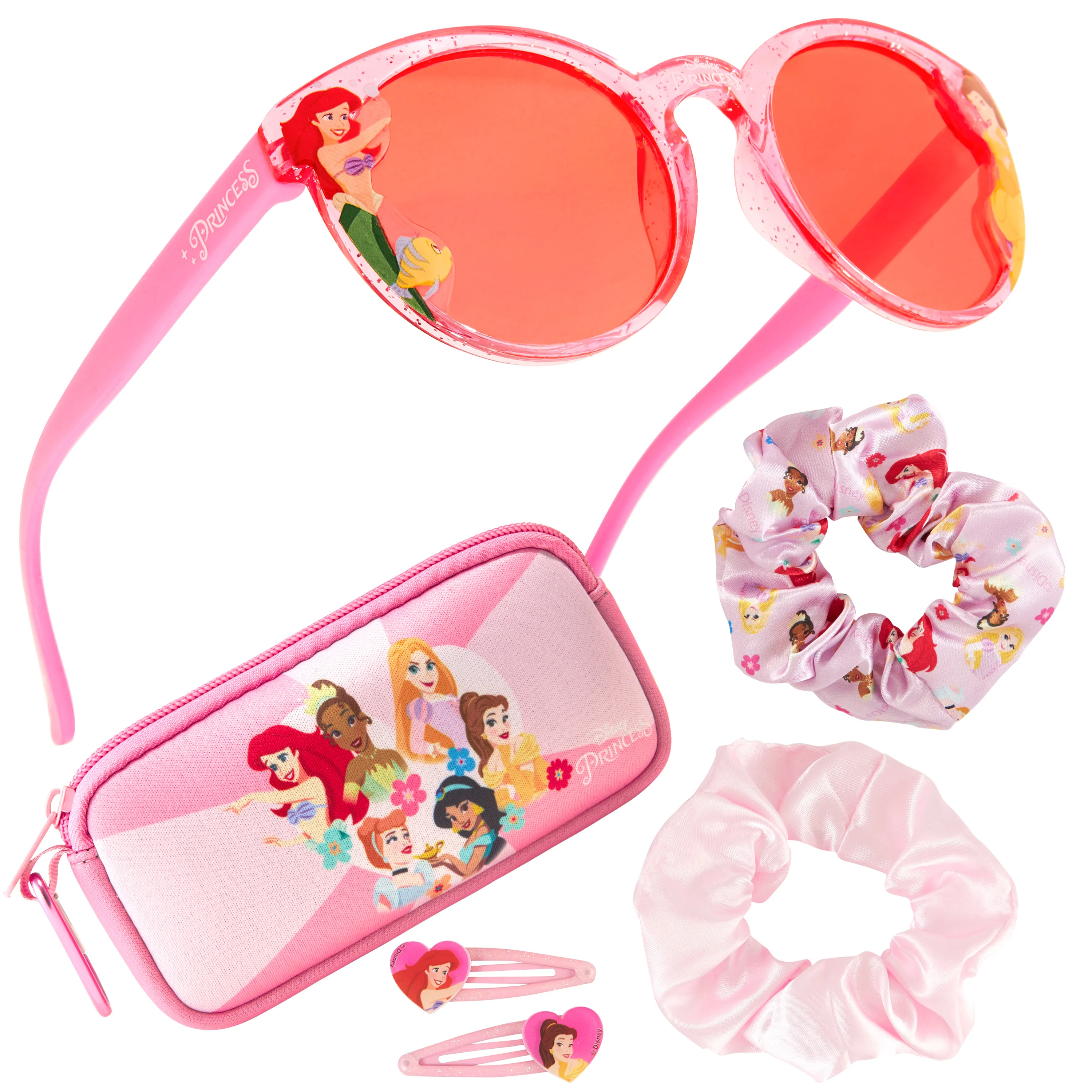 Disney Girls UV Protection Sunglasses, Case and Hair Accessories Set - Disney Princesses