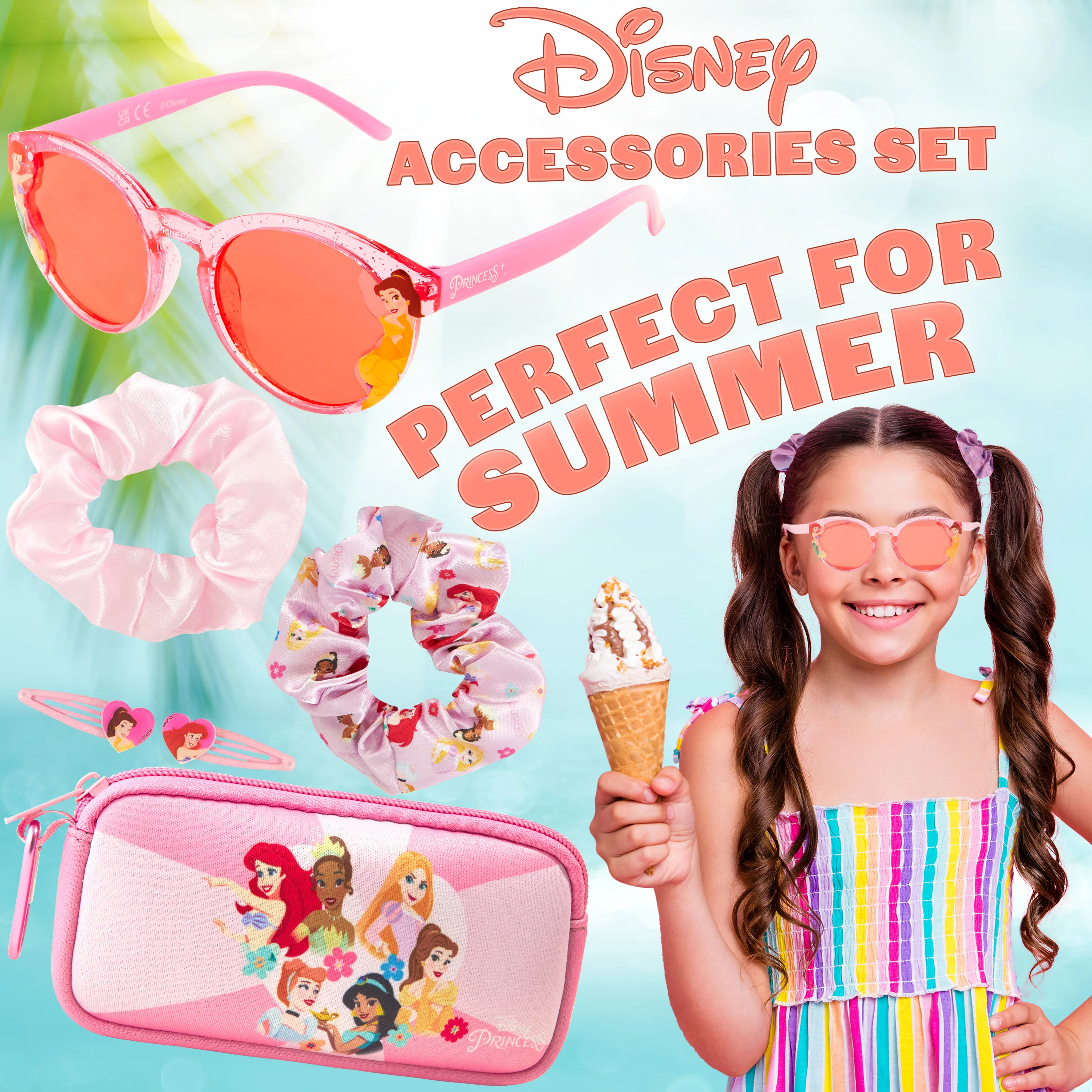 Disney Girls UV Protection Sunglasses, Case and Hair Accessories Set - Disney Princesses - Image 3