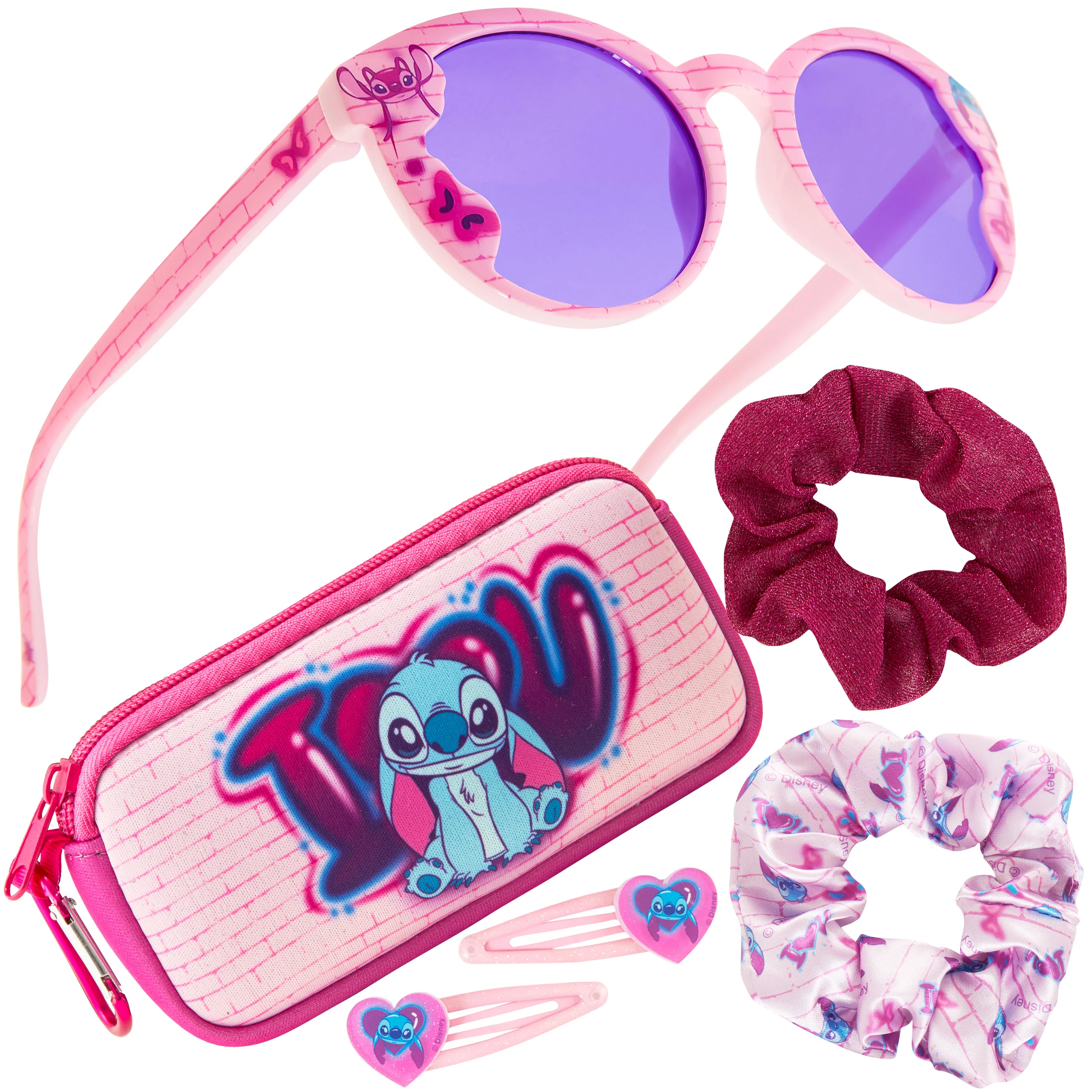 Disney Girls UV Protection Sunglasses, Case and Hair Accessories Set - Stitch