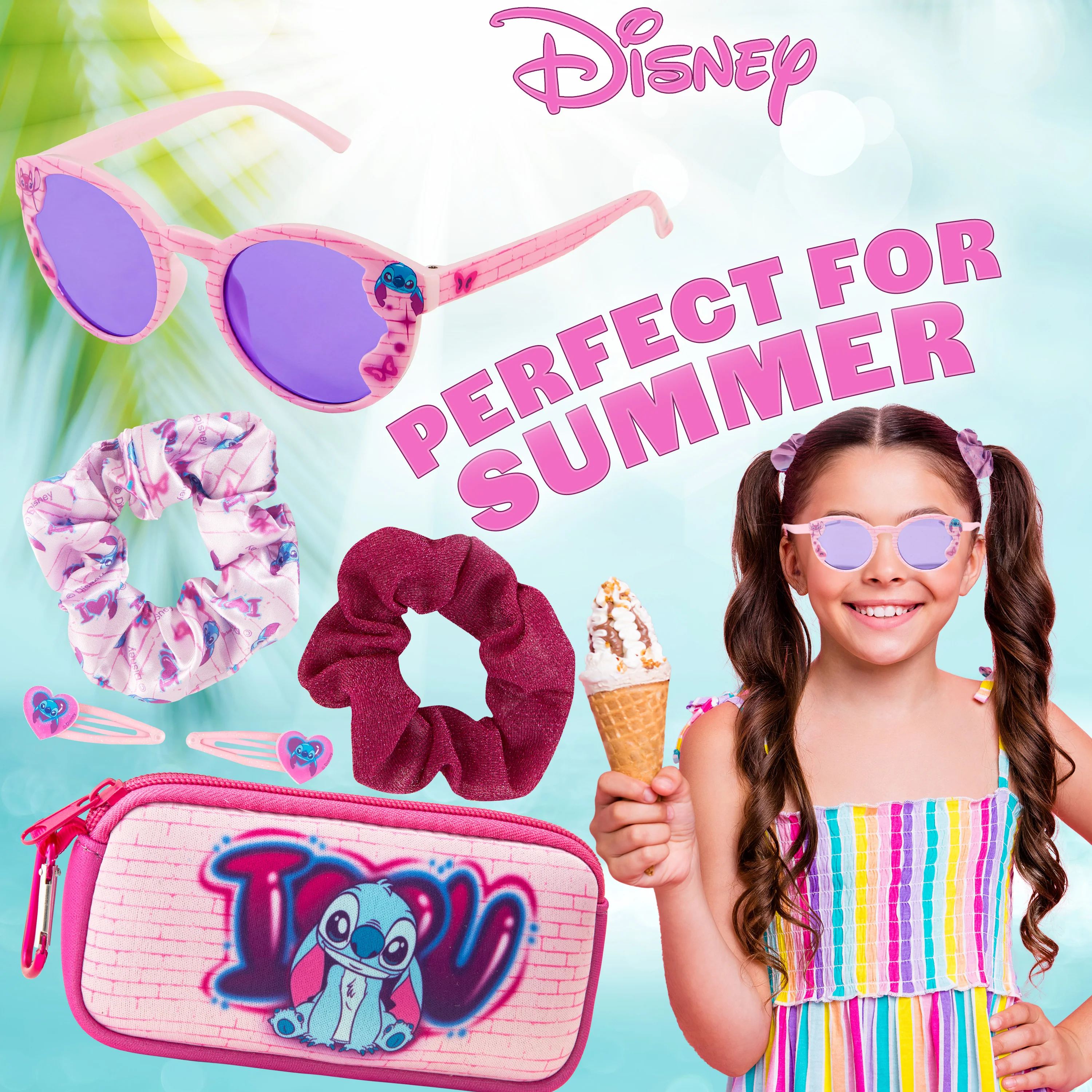 Disney Girls UV Protection Sunglasses, Case and Hair Accessories Set - Stitch - Image 3