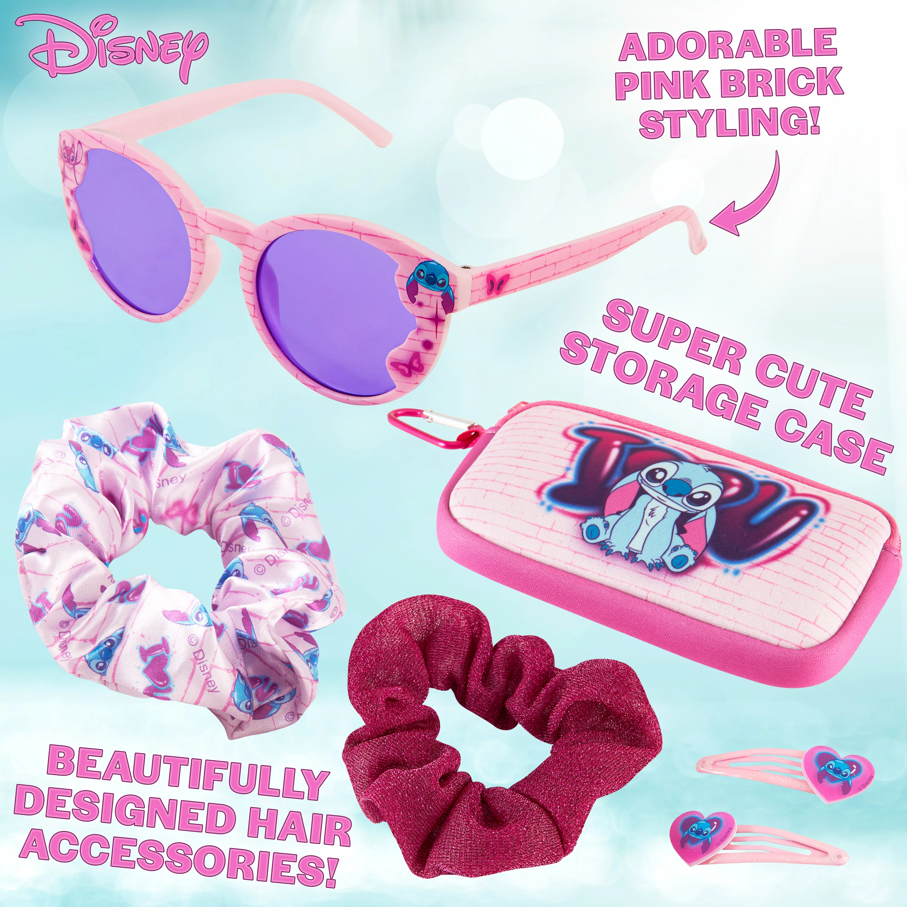 Disney Girls UV Protection Sunglasses, Case and Hair Accessories Set - Stitch - Image 5