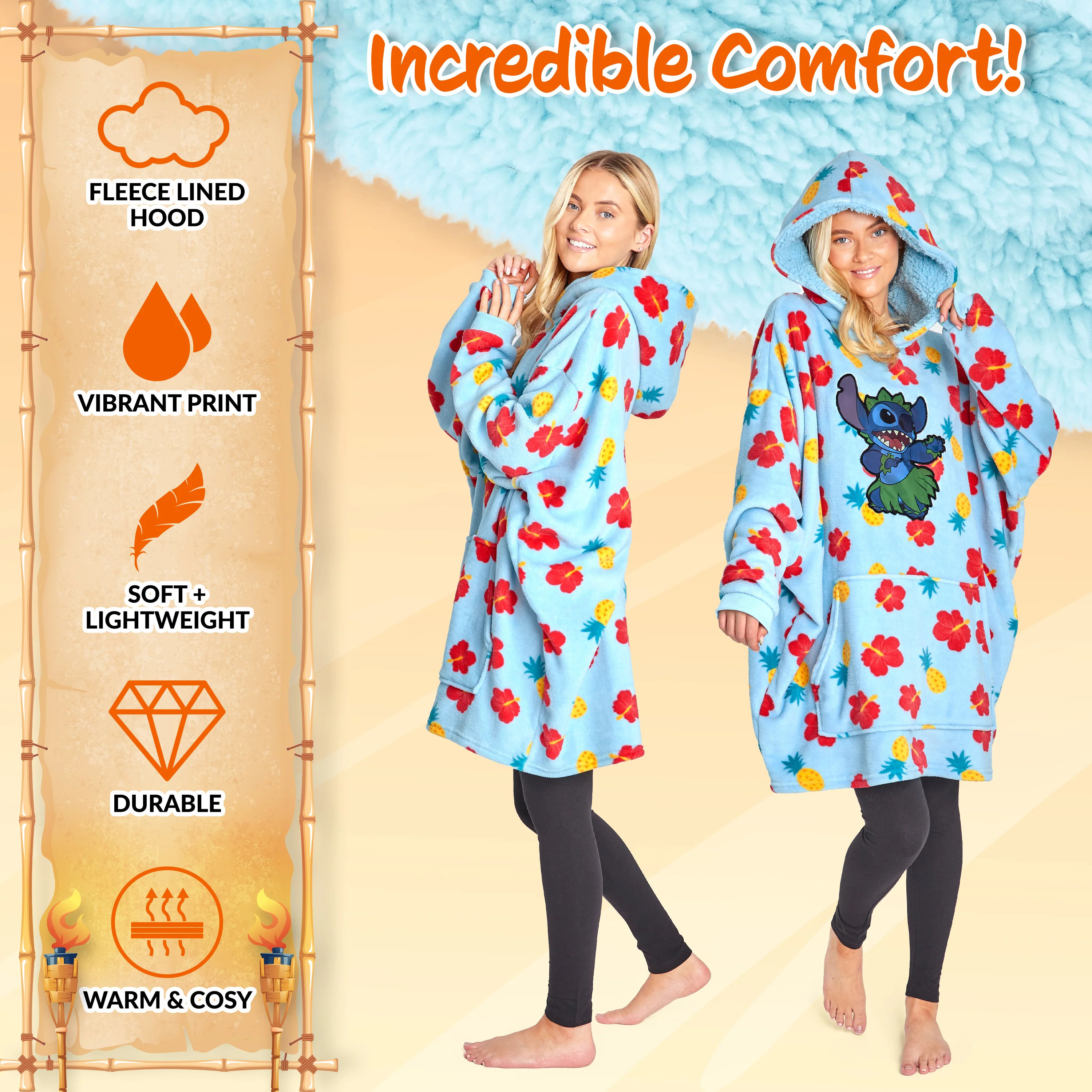 Disney Hoodie Blanket, Sherpa Fleece Oversized Hoodie, Eeyore Stitch Gifts - Image 3