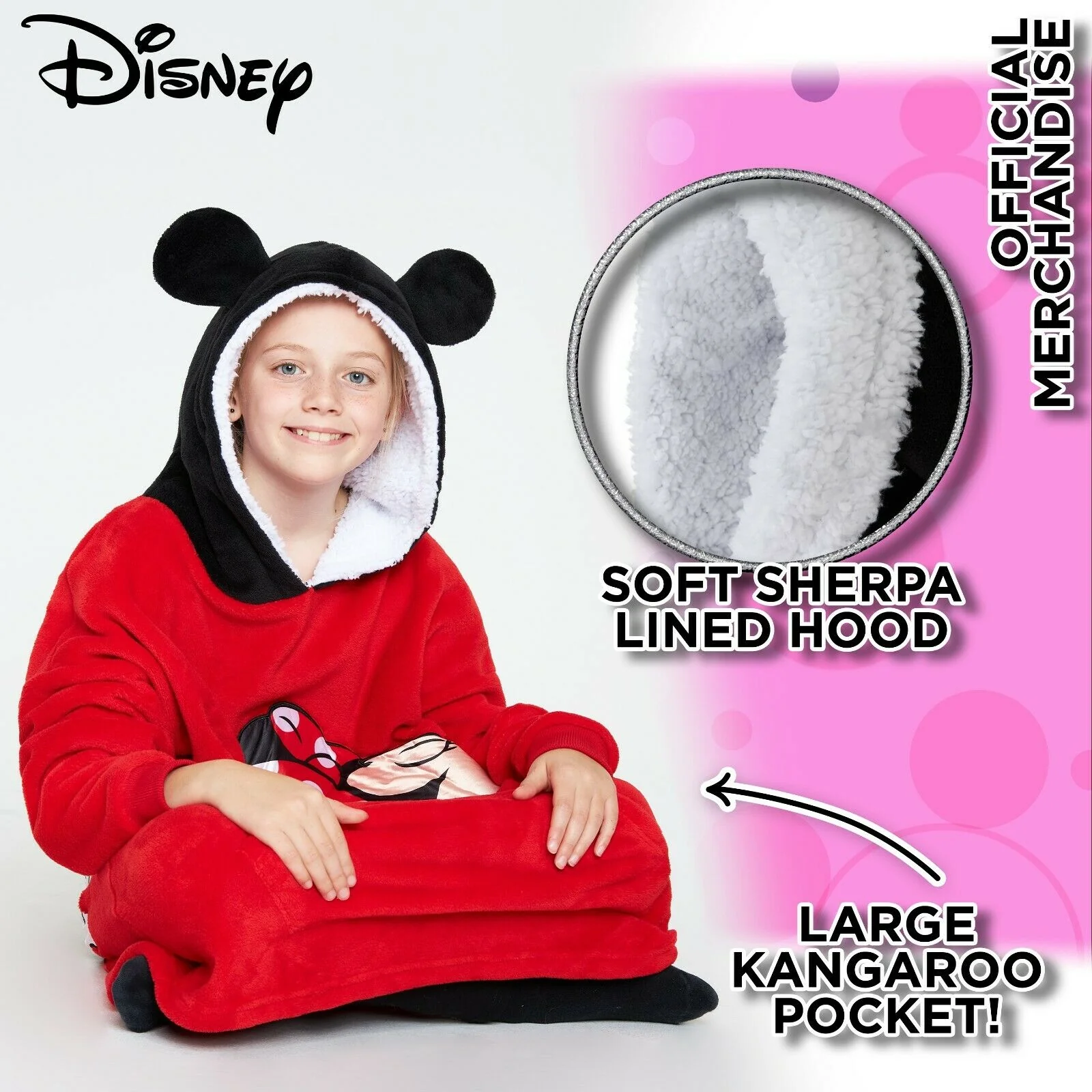Disney Fleece Oversized Hoodie Blanket for Girls in Red - Minnie - Image 3