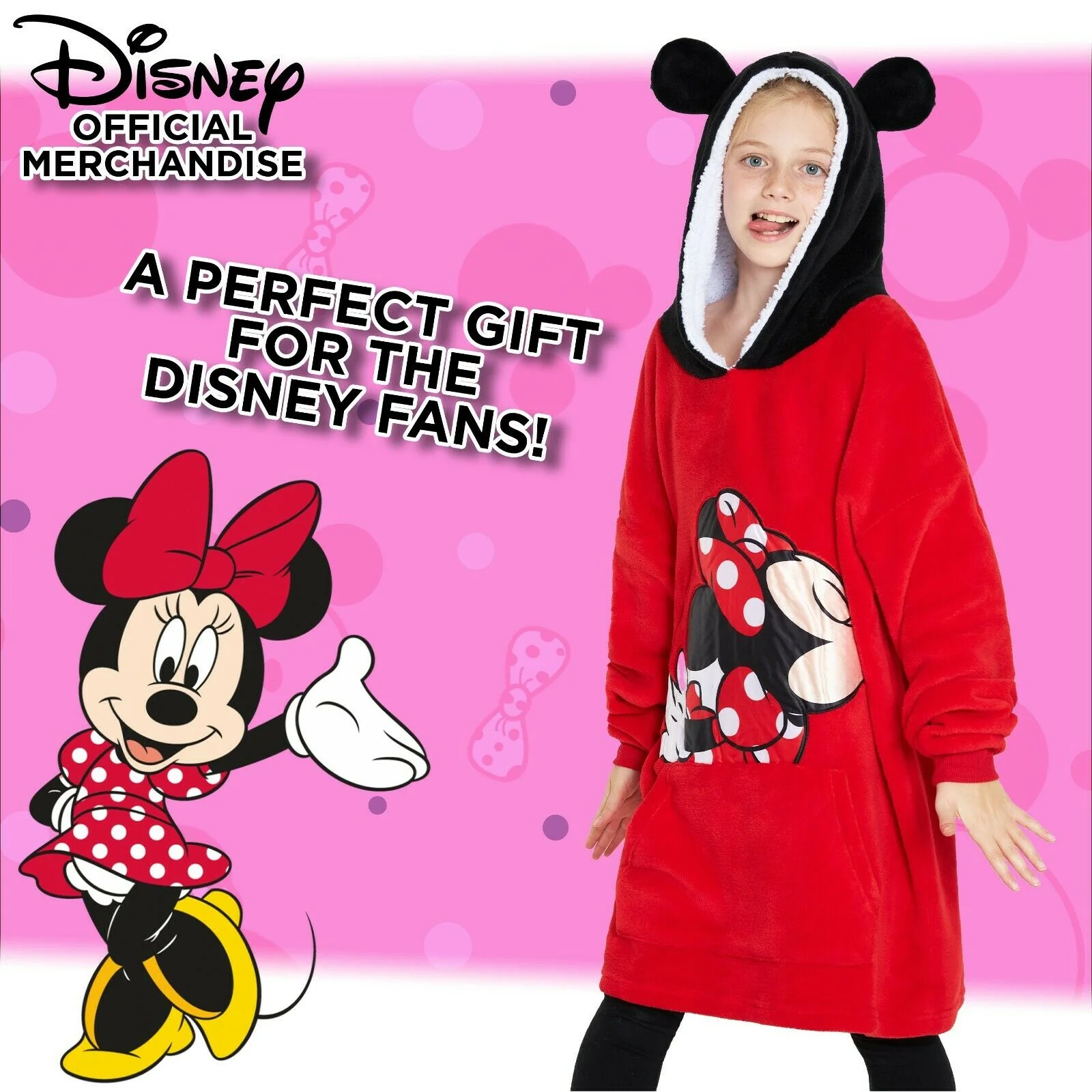 Disney Fleece Oversized Hoodie Blanket for Girls in Red - Minnie - Image 4