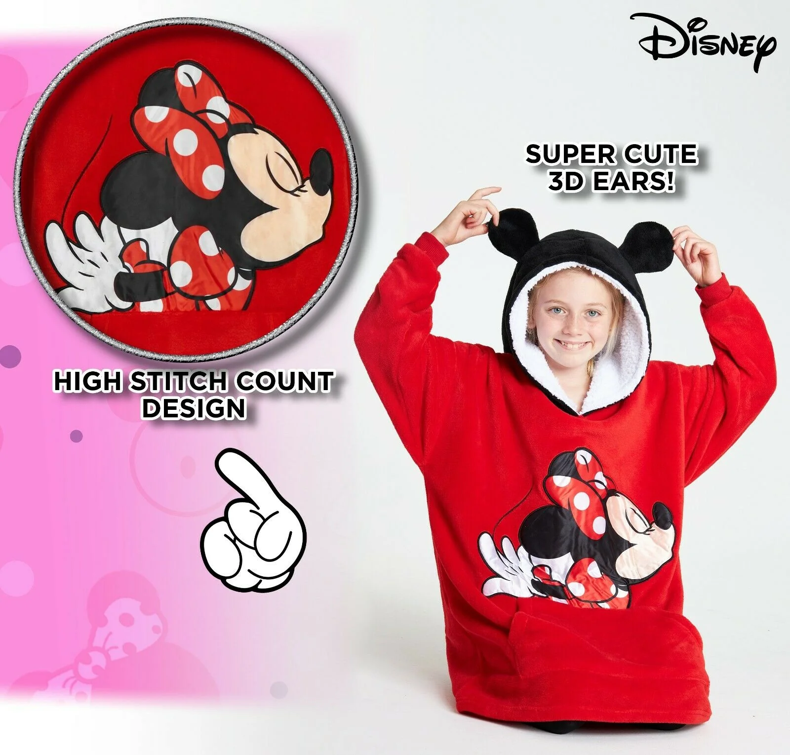 Disney Fleece Oversized Hoodie Blanket for Girls in Red - Minnie - Image 5