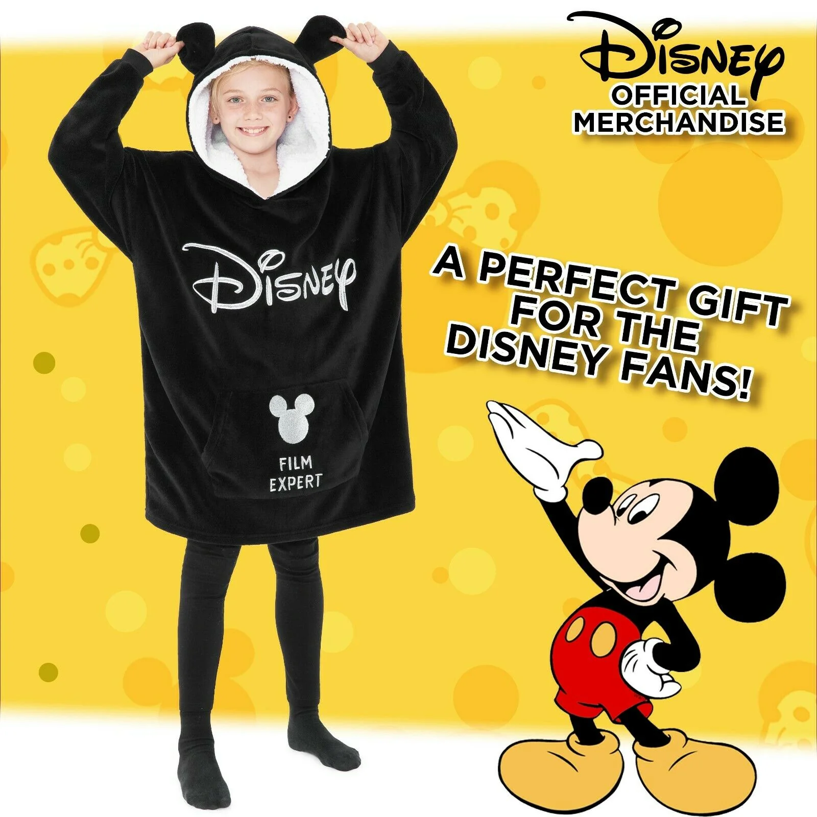 Disney Fleece Oversized Hoodie Blanket in Black - Mickey - Image 4
