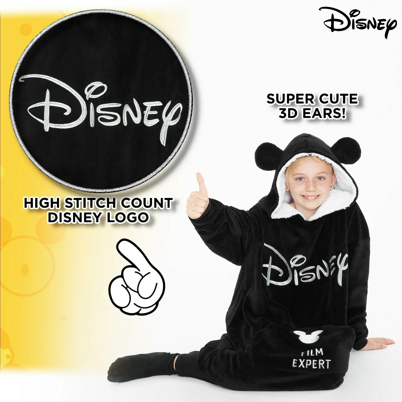 Disney Fleece Oversized Hoodie Blanket in Black - Mickey - Image 5