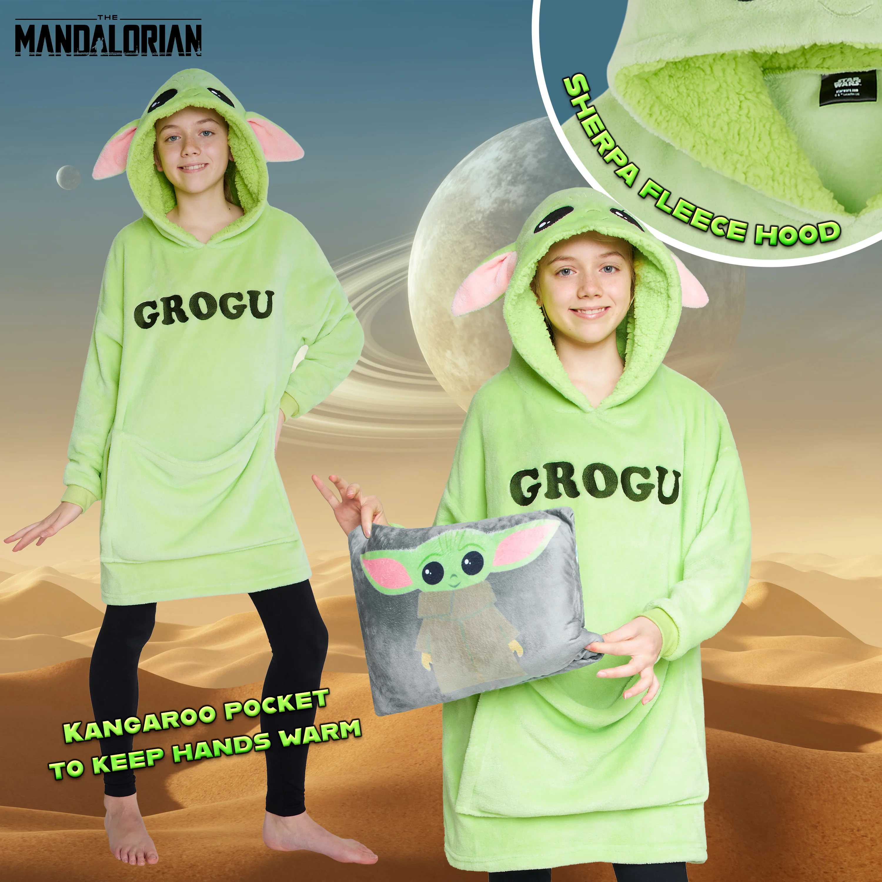 Disney Hoodie  for Kids -  2 in 1 Oversized Fleece Hoodie - Baby Yoda - Image 5