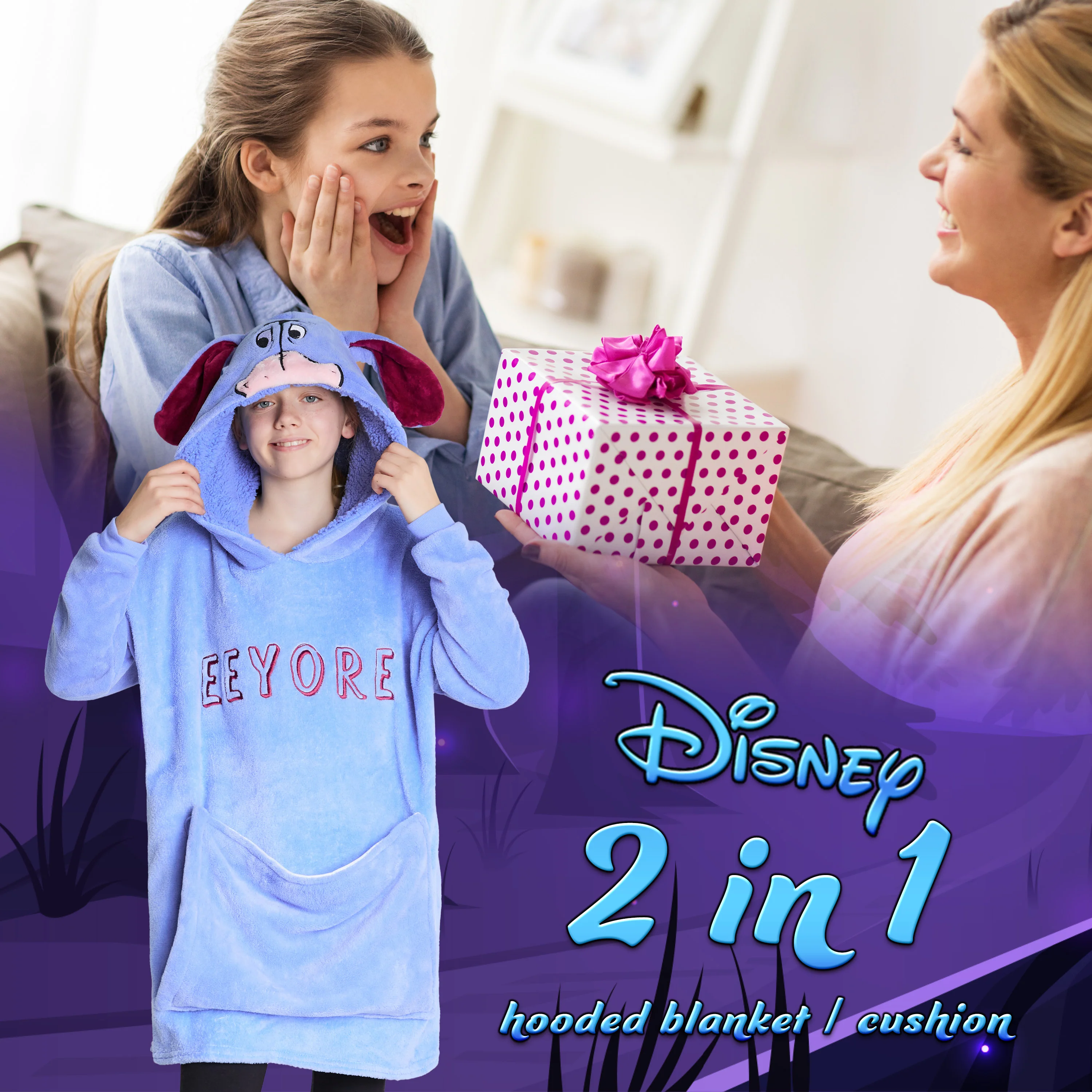Disney Hoodie for Kids - 2 in 1 Oversized Fleece Hoodie - Blue Eeyore - Image 3