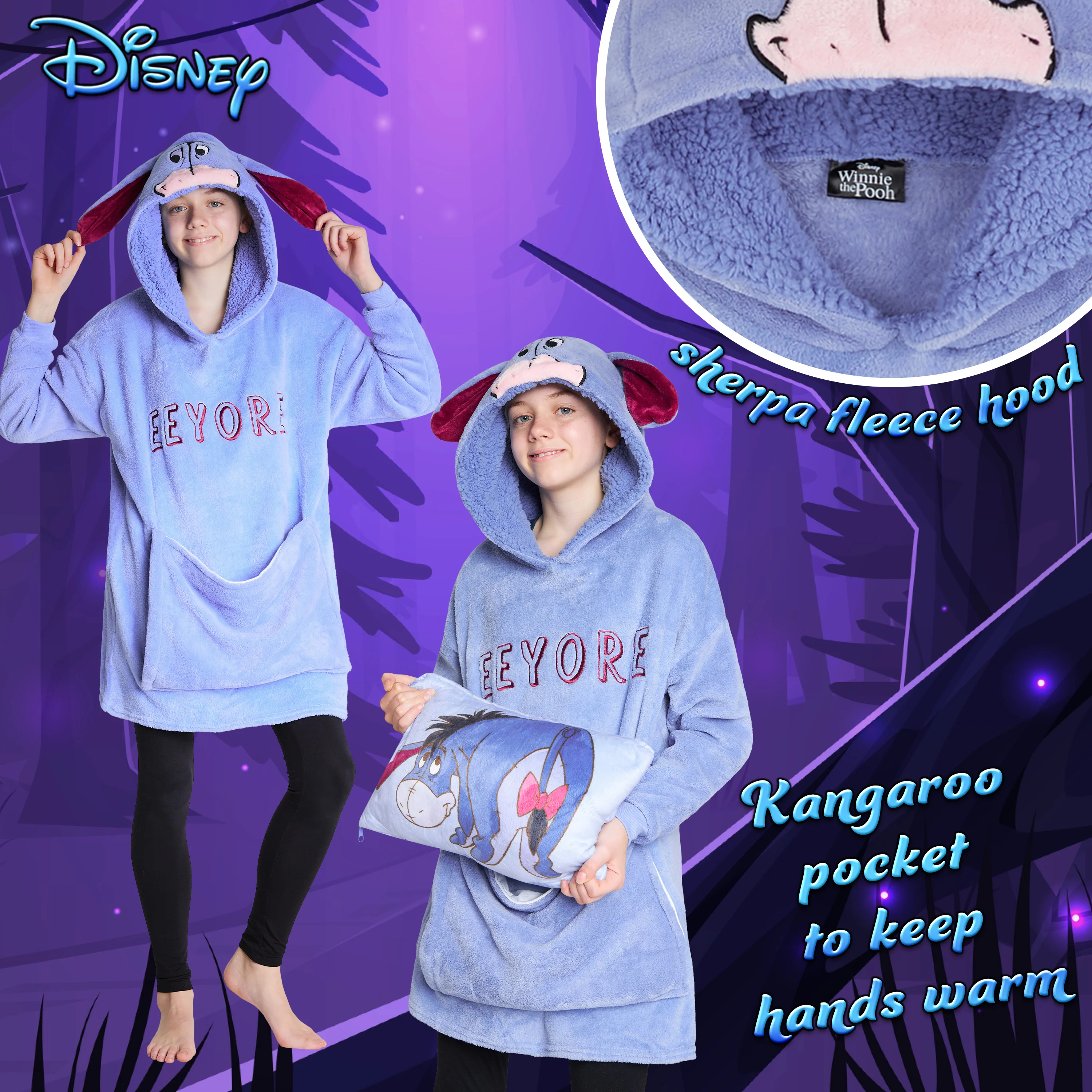 Disney Hoodie for Kids - 2 in 1 Oversized Fleece Hoodie - Blue Eeyore - Image 5