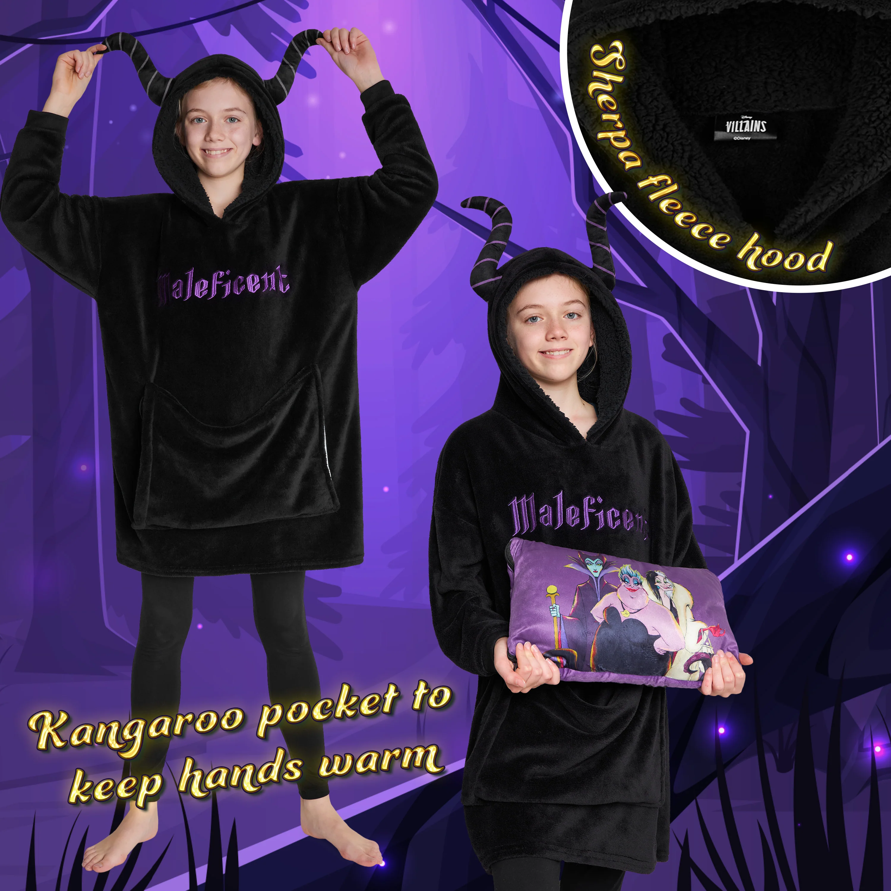 Disney Hoodie for Kids - 2 in 1 Oversized Fleece Hoodie - Maleficent - Image 5