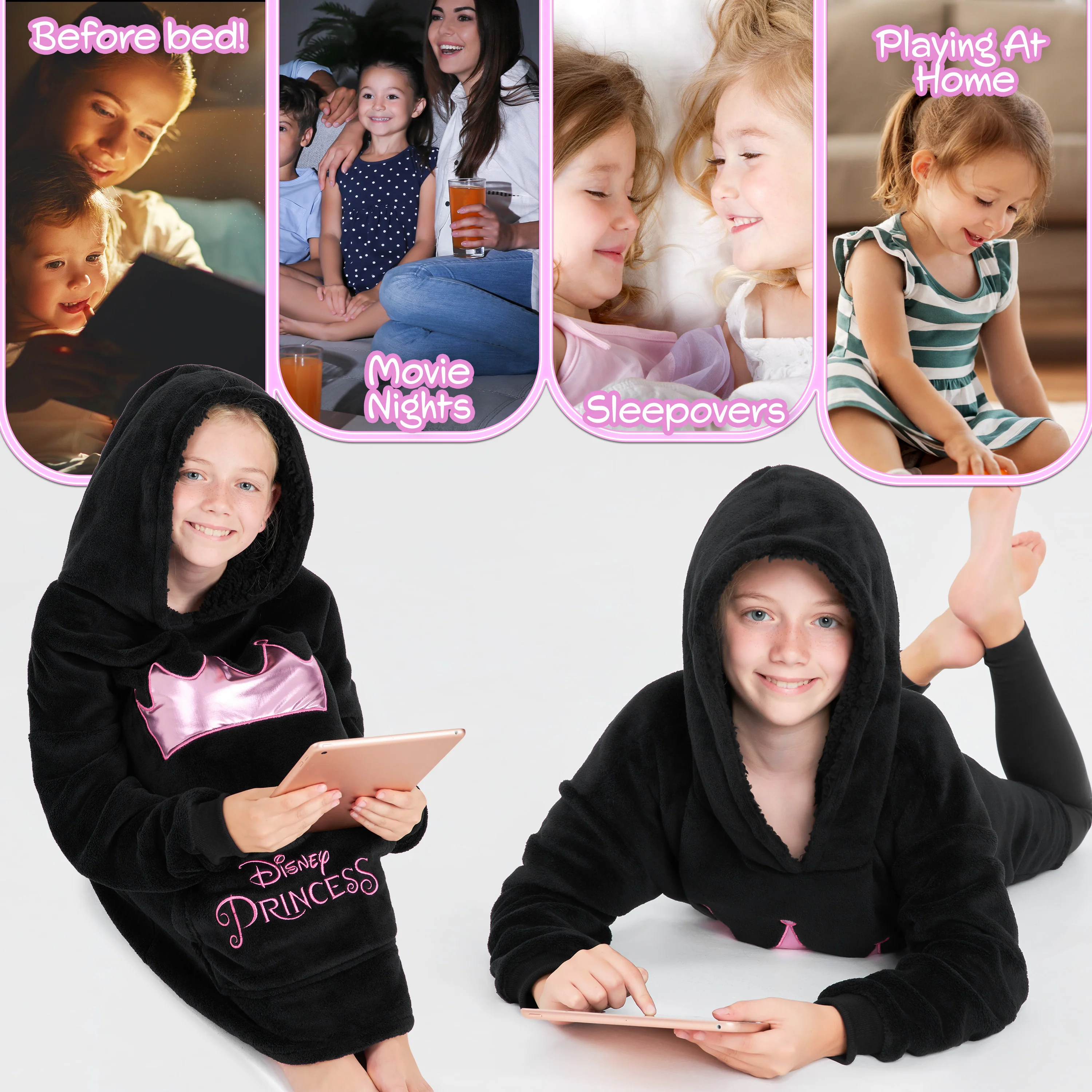 Disney Hoodies for Girls Boys, Kids Oversized Hoodie Blanket - Princess - Image 4