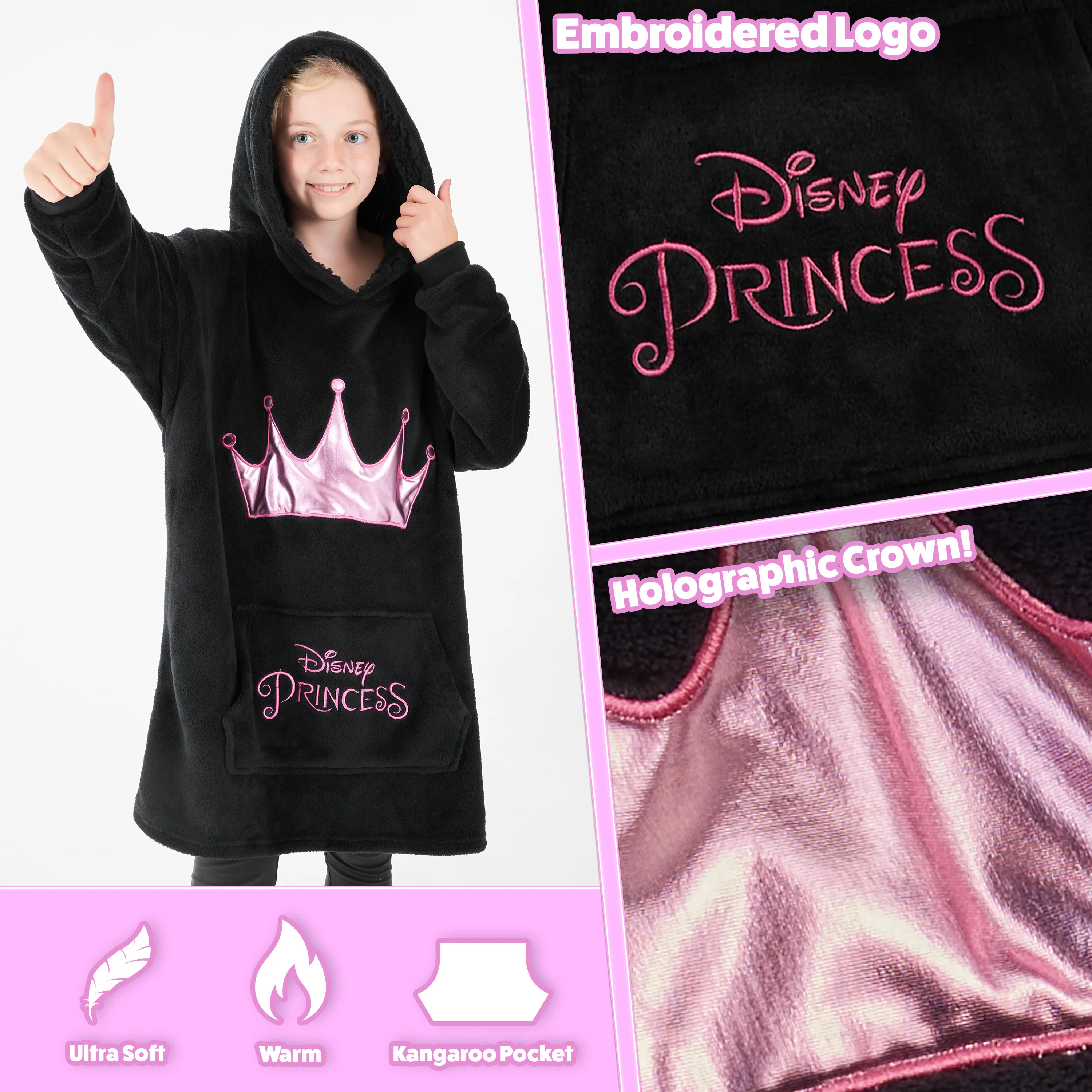 Disney Hoodies for Girls Boys, Kids Oversized Hoodie Blanket - Princess - Image 5