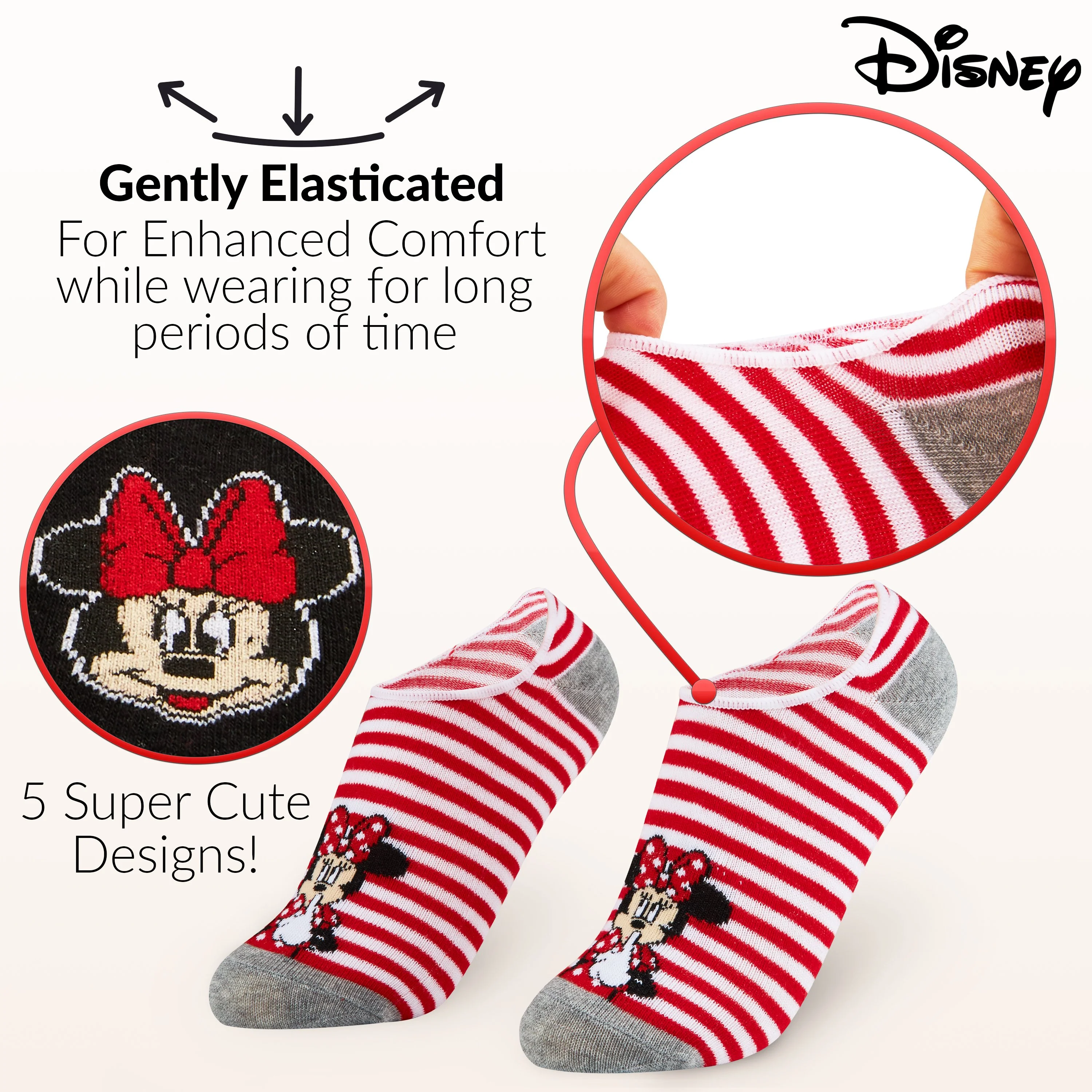Disney Invisible Girls Socks Pack of 5, Minnie Mouse Low Cut Socks for Kids - Image 5
