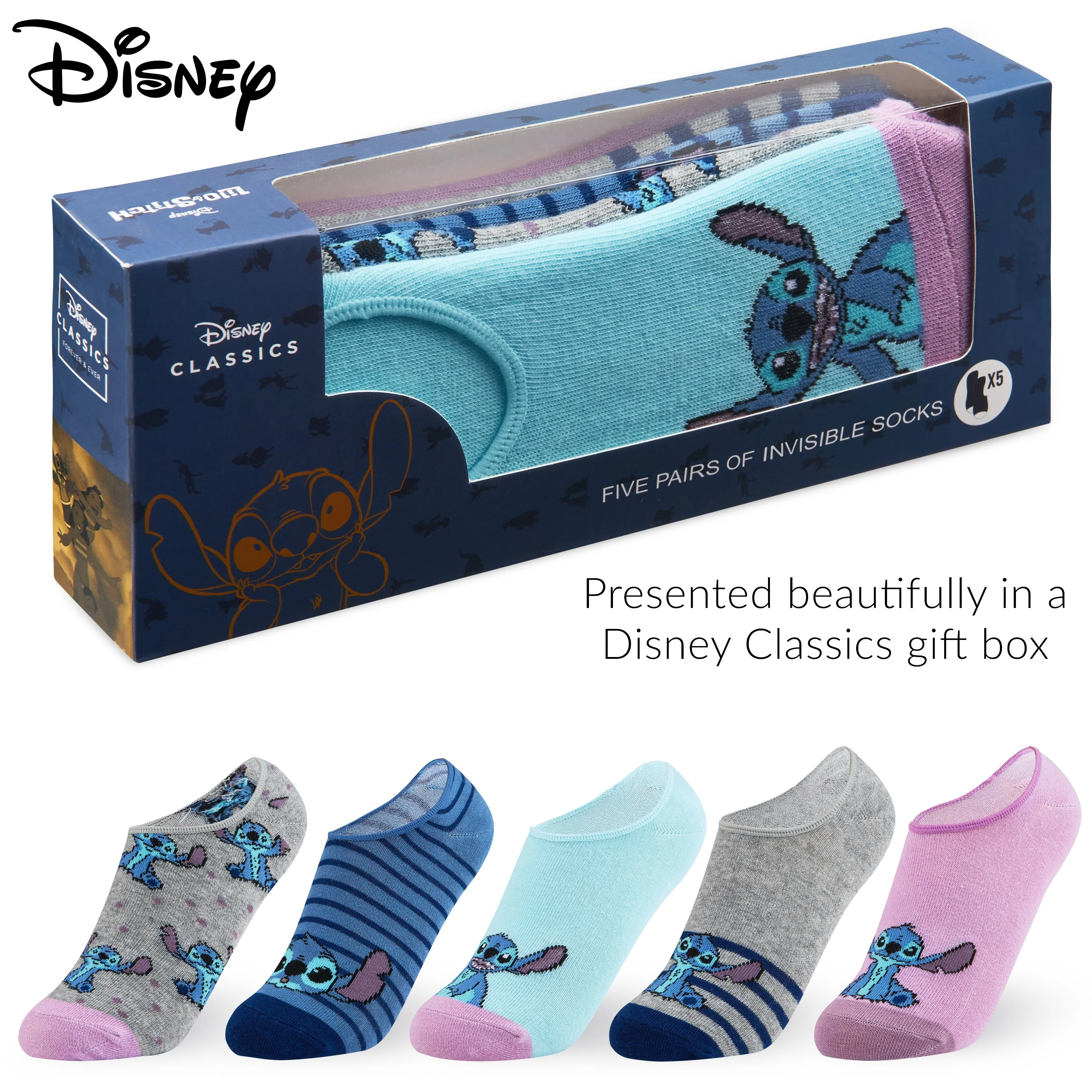 Disney Invisible Socks, Trainer Socks, 5 x No Show Socks, Stitch Disney Gifts - Image 7