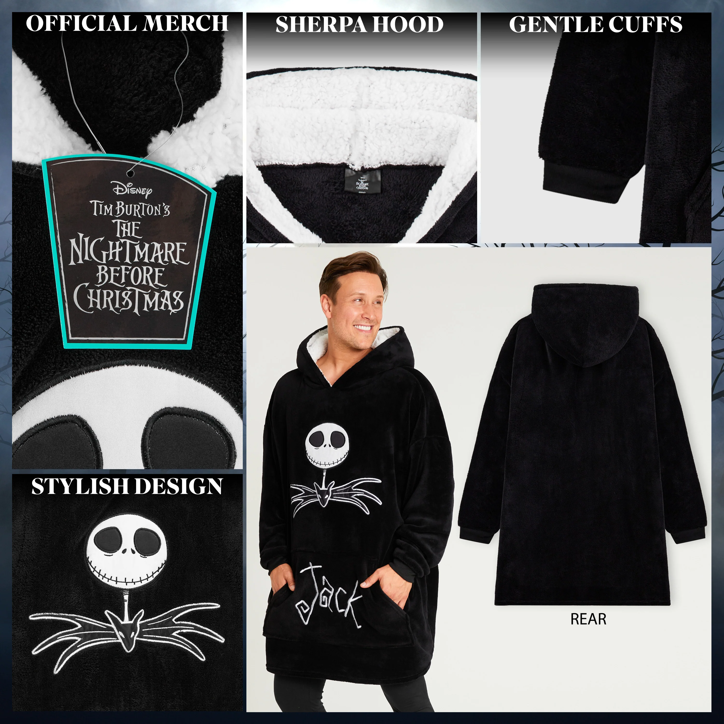 Disney Jack Skellington Fleece Hoodie Men Women Teenagers Oversized Fleece Poncho - Image 4