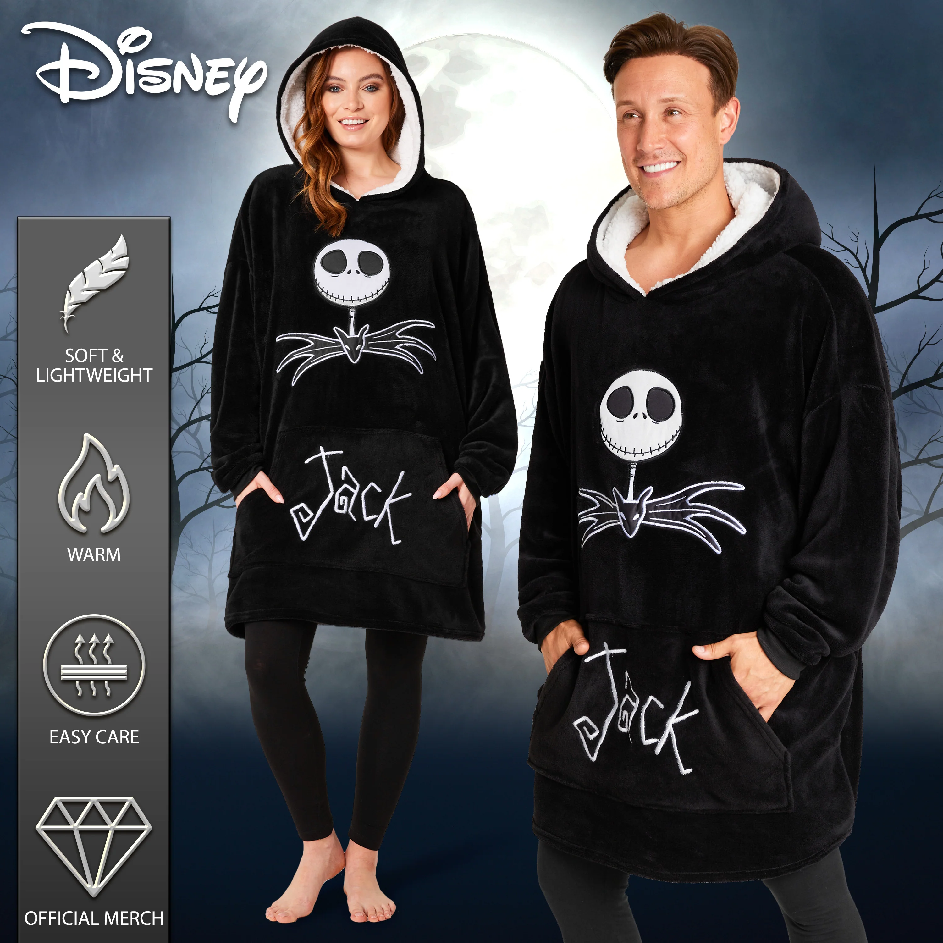 Disney Jack Skellington Fleece Hoodie Men Women Teenagers Oversized Fleece Poncho - Image 5