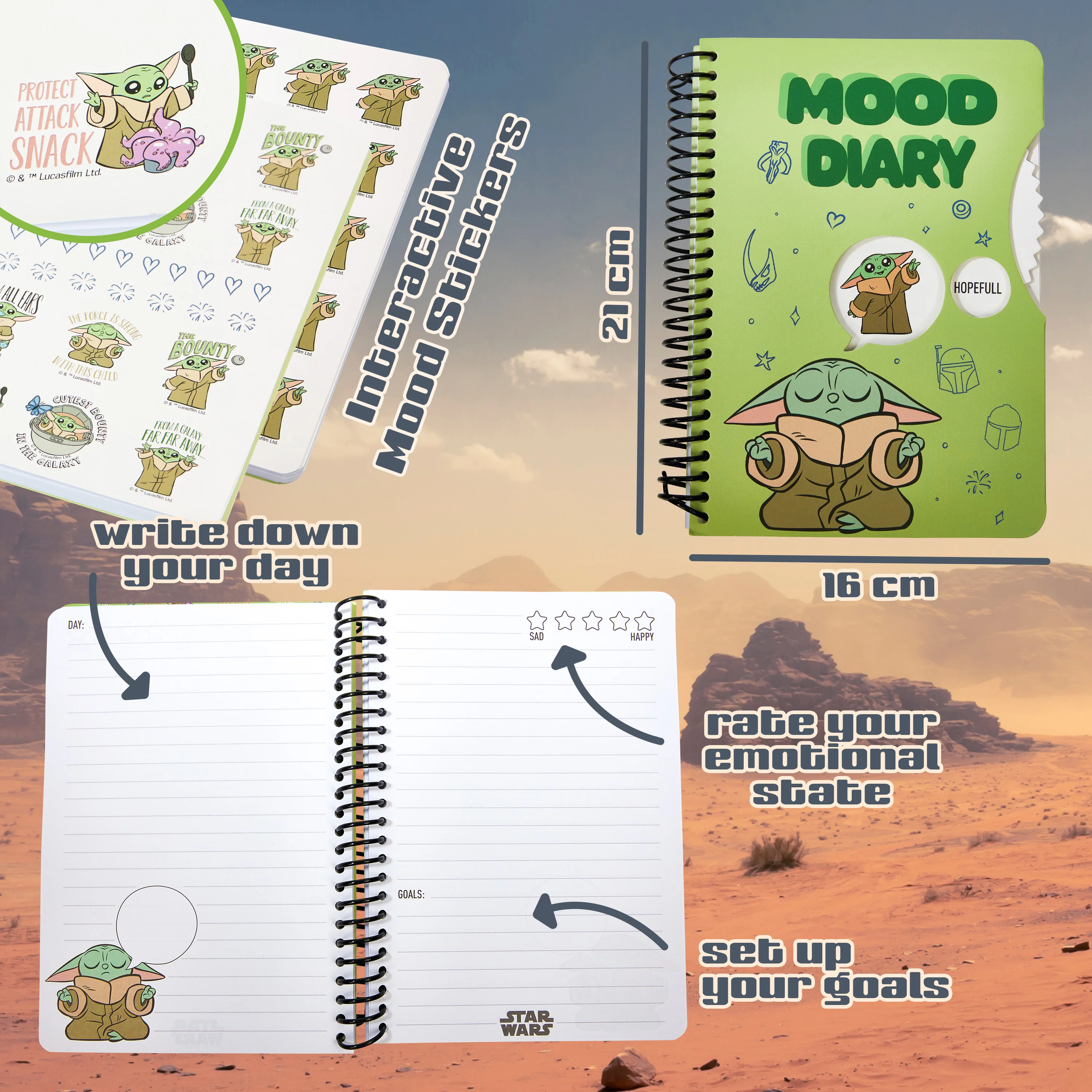 Disney Kids Diary - Baby Yoda Mood Journal with Stickers and Pen - Image 6