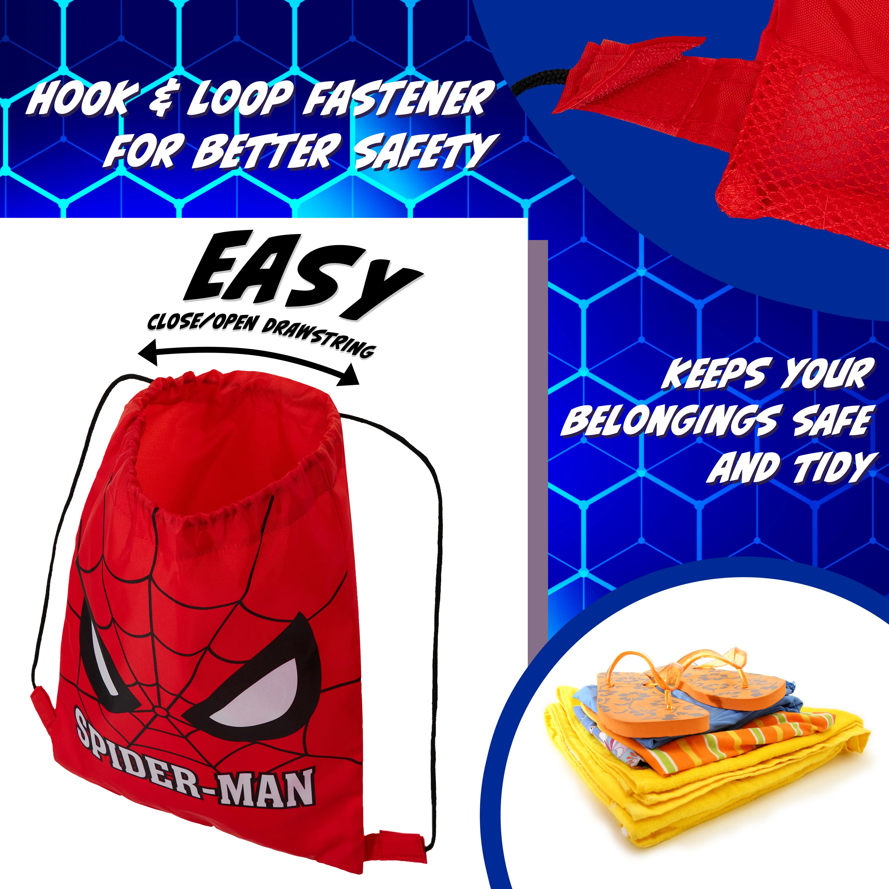 Disney Kids Drawstring Bags, 29 x 38cm Swimming Bag with Airflow Vent - Spiderman - Image 5
