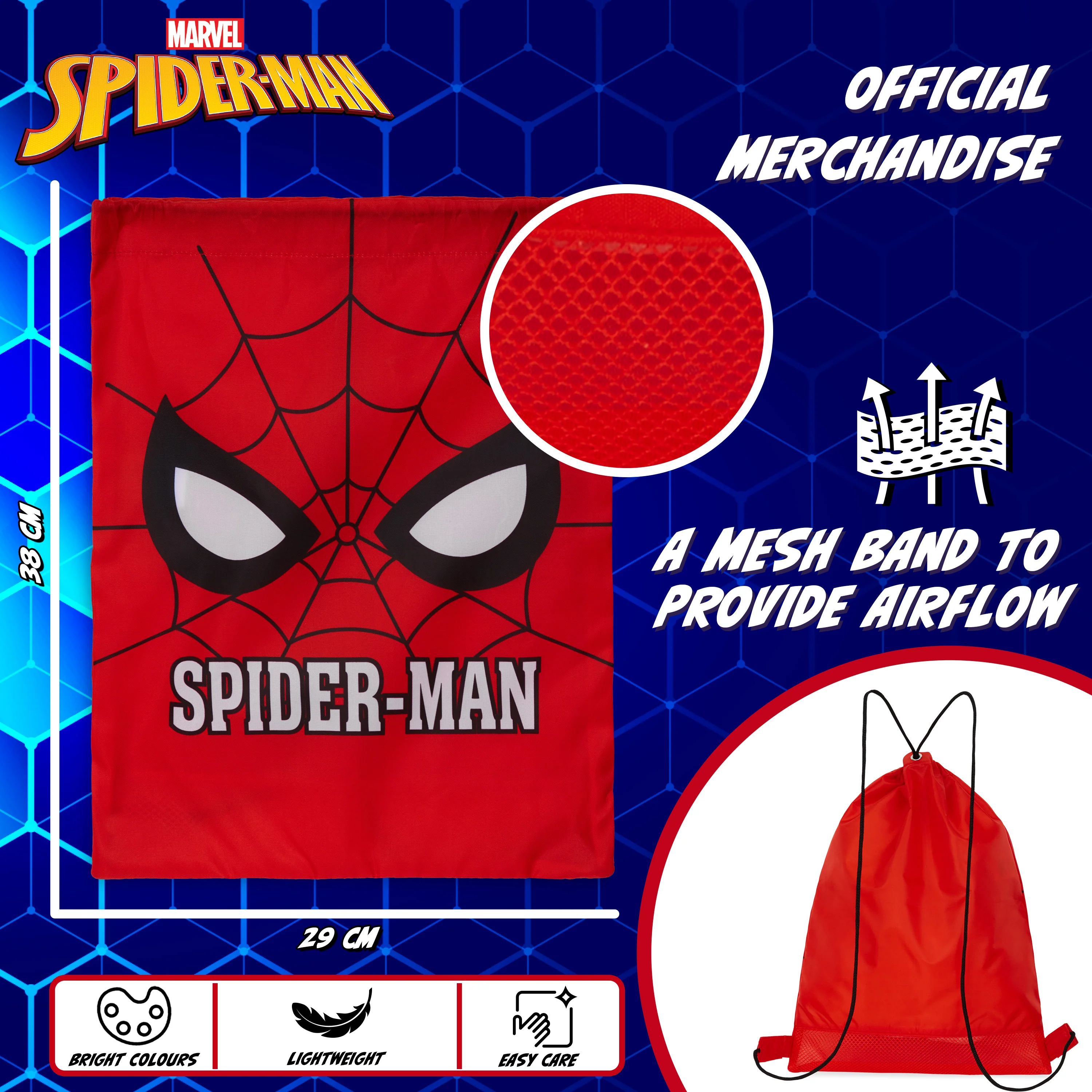 Disney Kids Drawstring Bags, 29 x 38cm Swimming Bag with Airflow Vent - Spiderman - Image 6