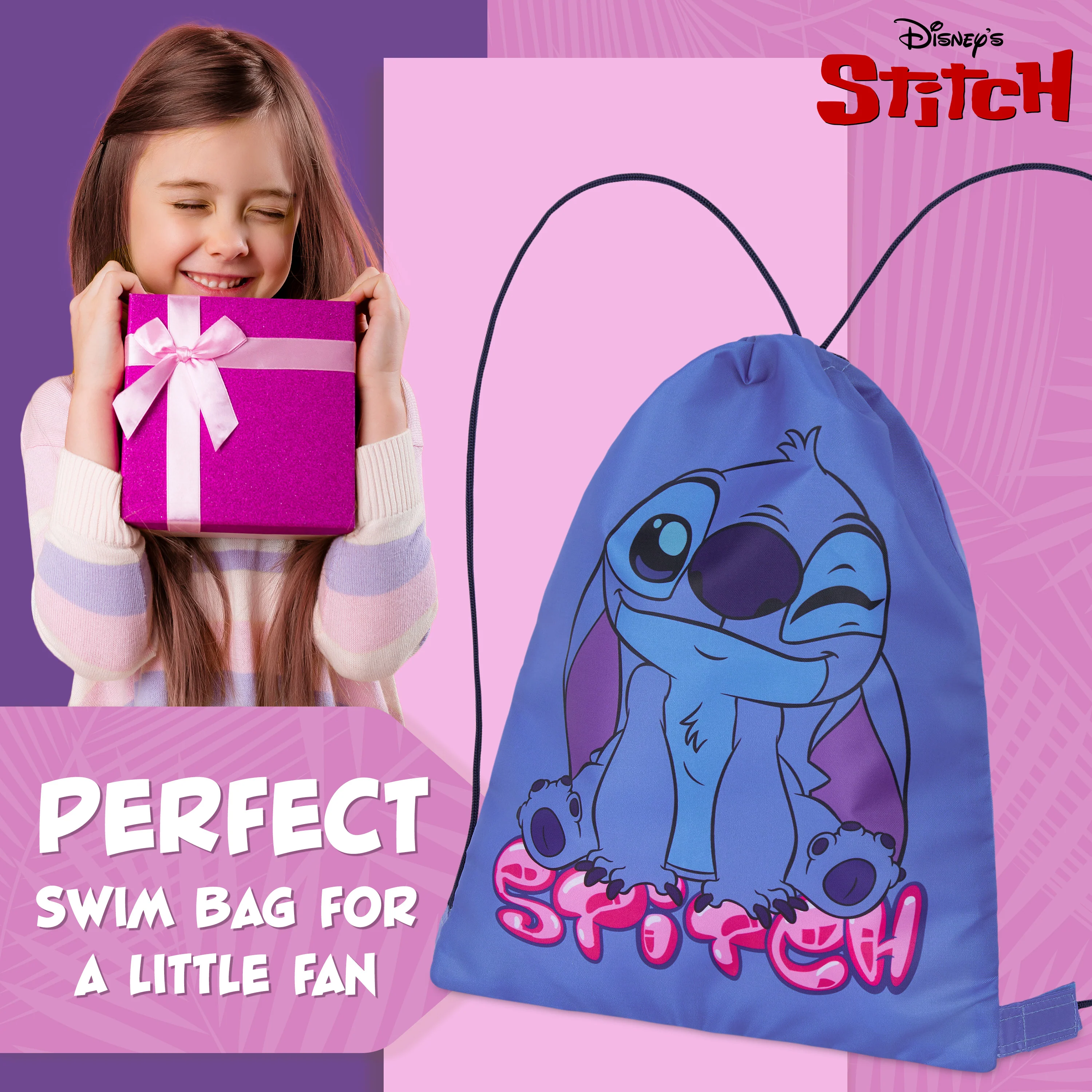 Disney Kids Drawstring Bags, 29 x 38cm Swimming Bag with Airflow Vent - Stitch - Image 3