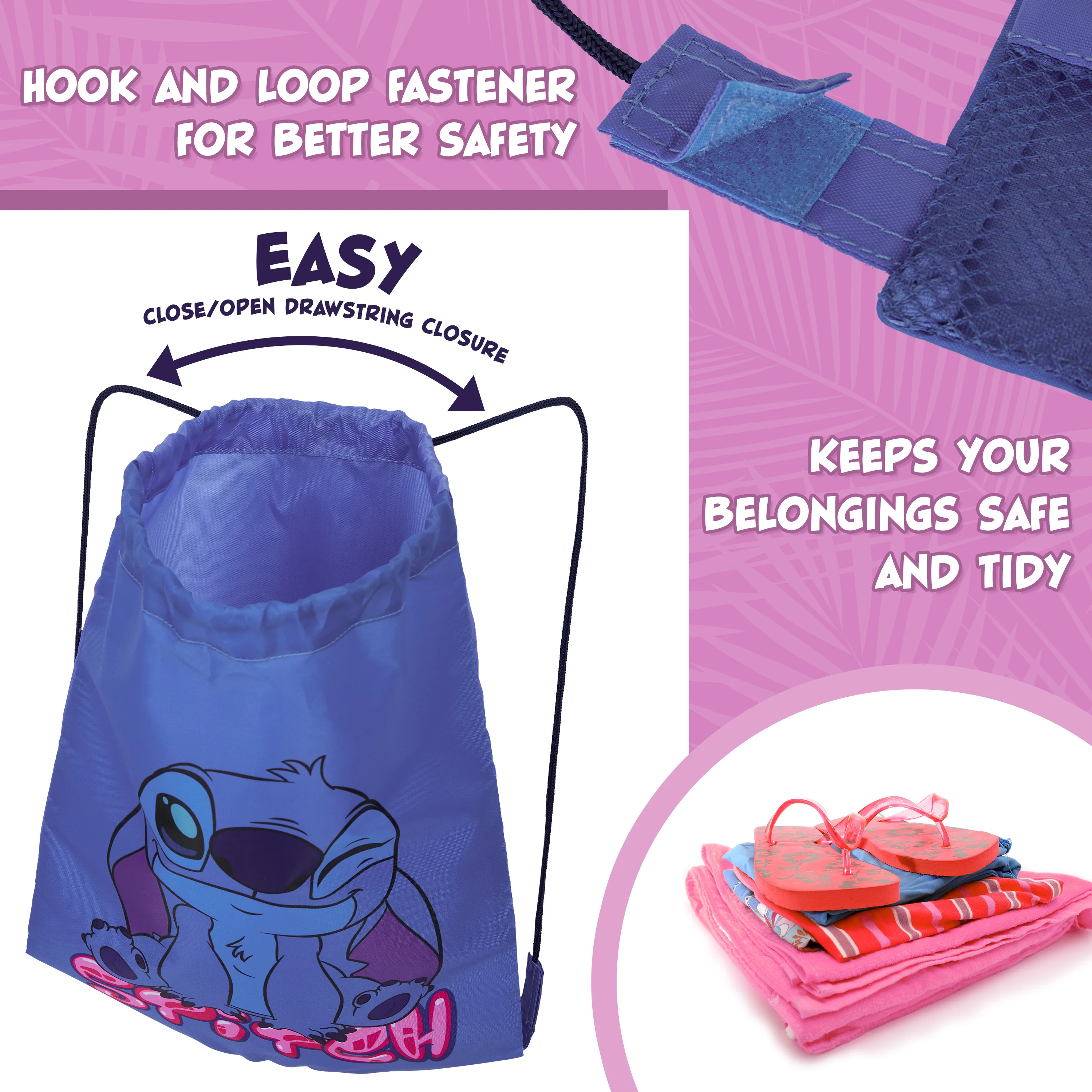 Disney Kids Drawstring Bags, 29 x 38cm Swimming Bag with Airflow Vent - Stitch - Image 5