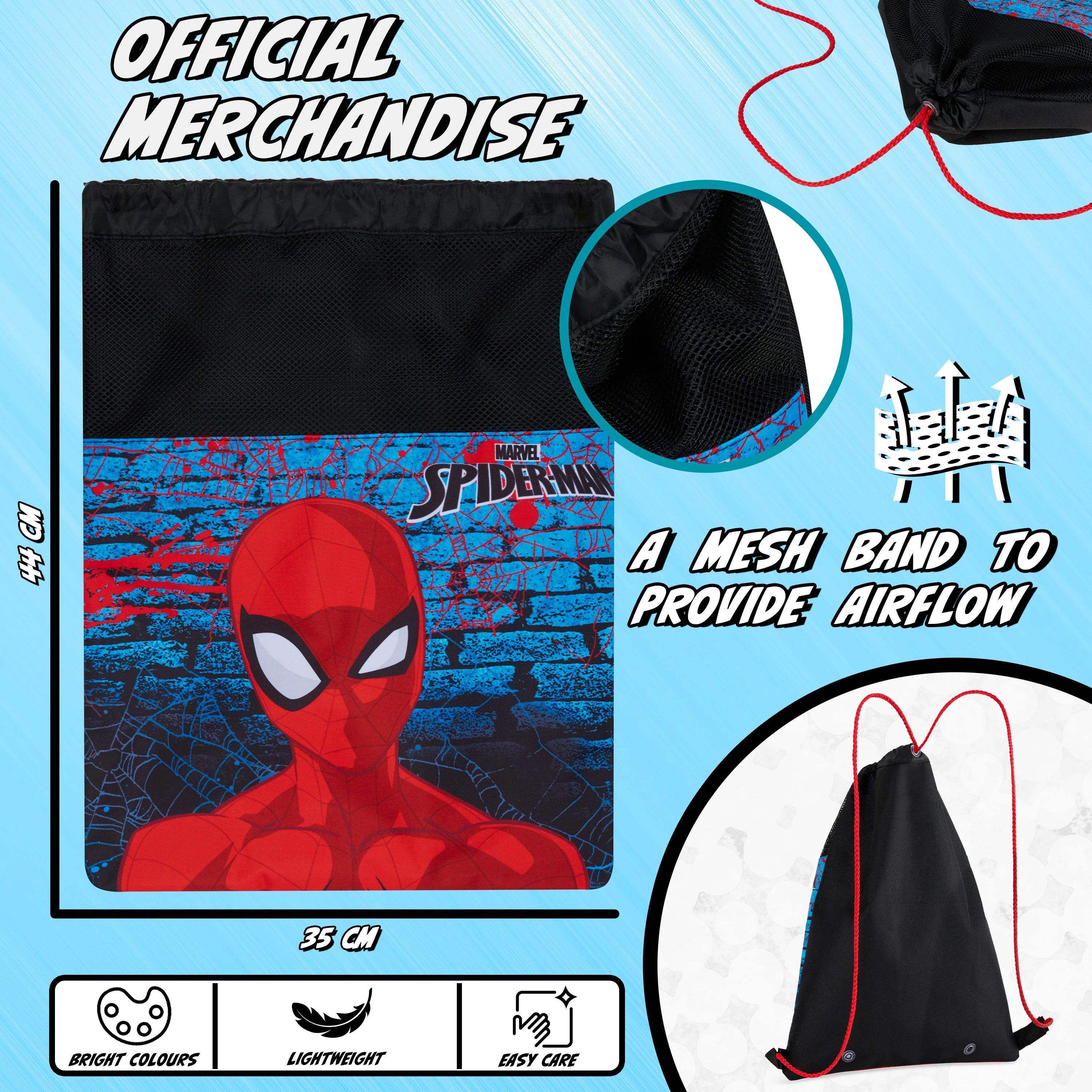 Disney Kids Drawstring Bags - Swimming Bag, School PE Bag - Spiderman - Image 6
