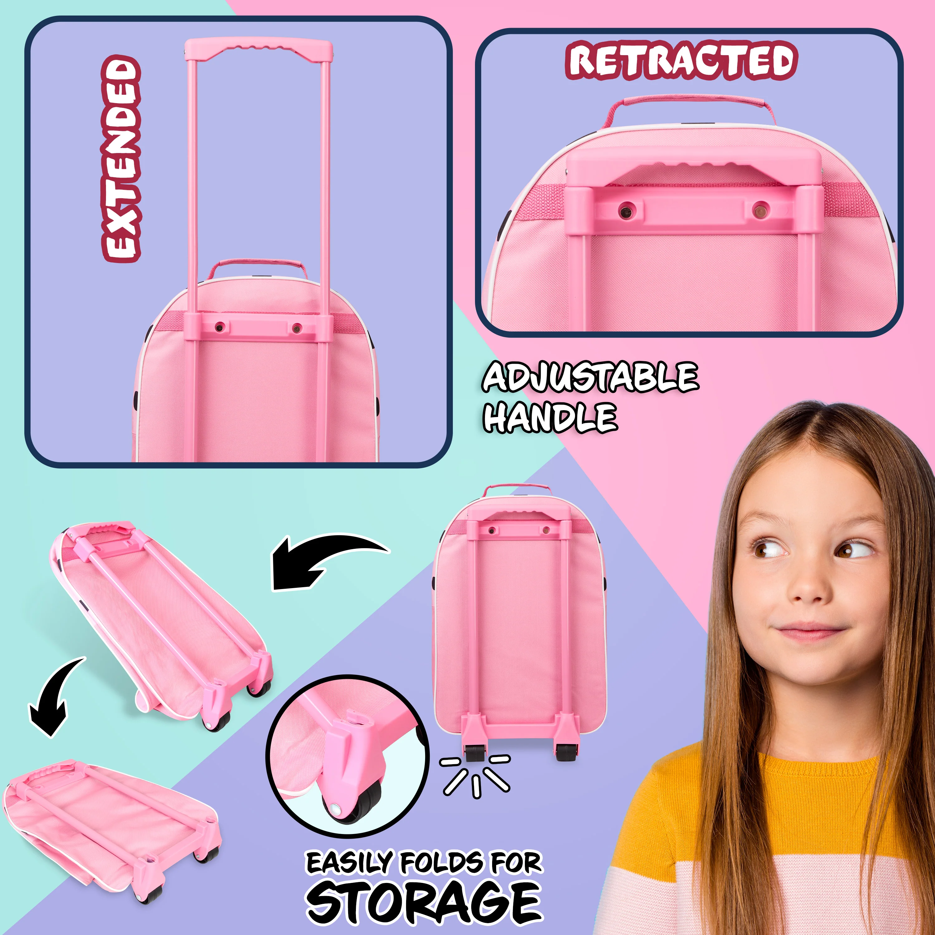 Disney Kids Suitcase - Foldable Trolley Bag 47 x 30cm, 2 Wheels Extendable Handle - Image 4