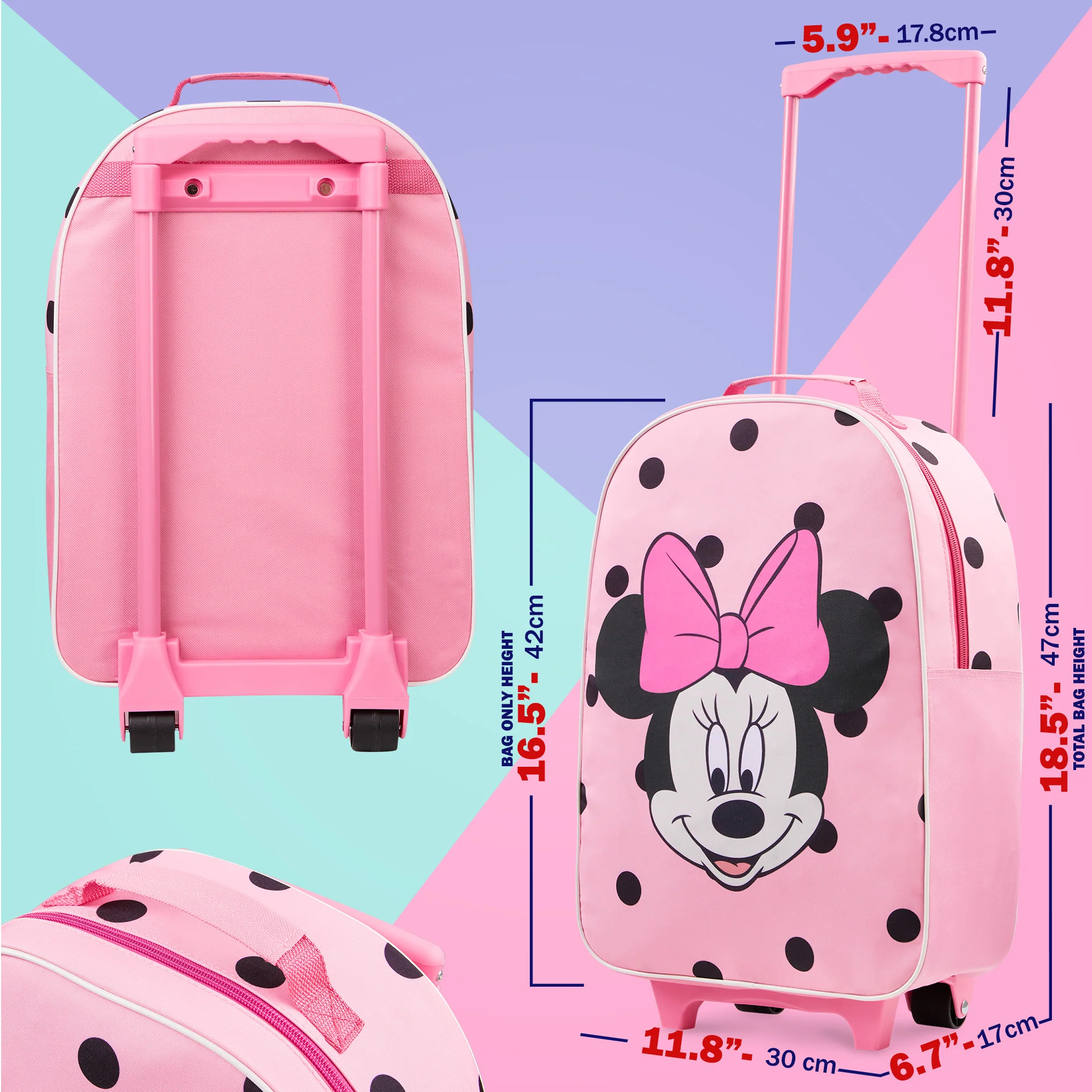 Disney Kids Suitcase - Foldable Trolley Bag 47 x 30cm, 2 Wheels Extendable Handle - Image 6