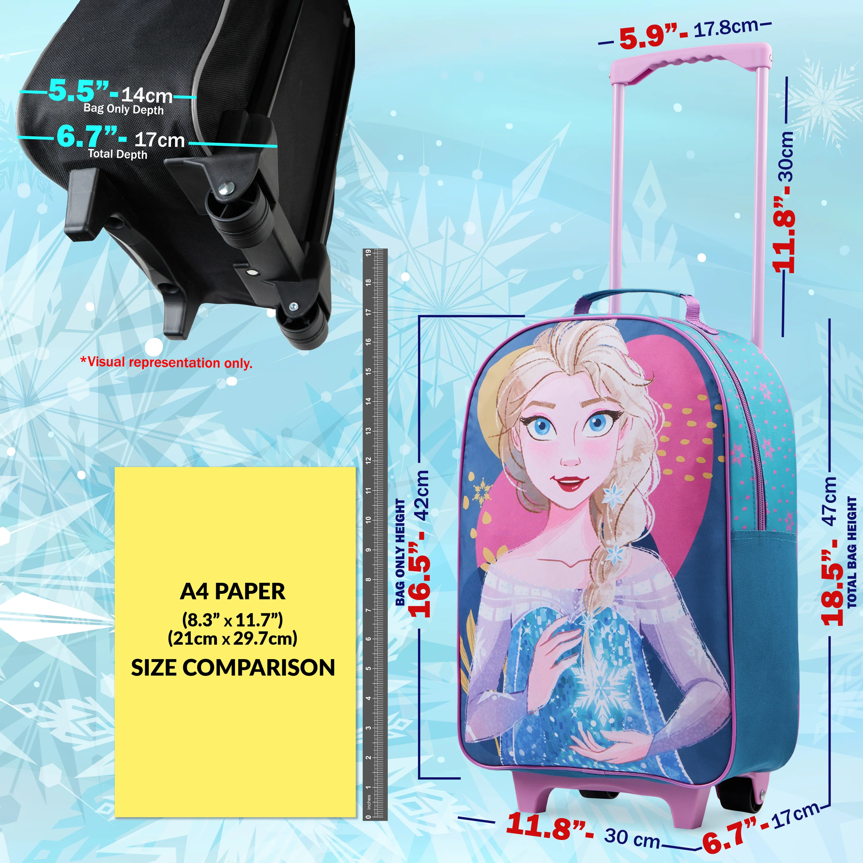 Disney Kids Suitcase - Foldable Trolley Bag 47 x 30cm, 2 Wheels Extendable Handle - Image 2