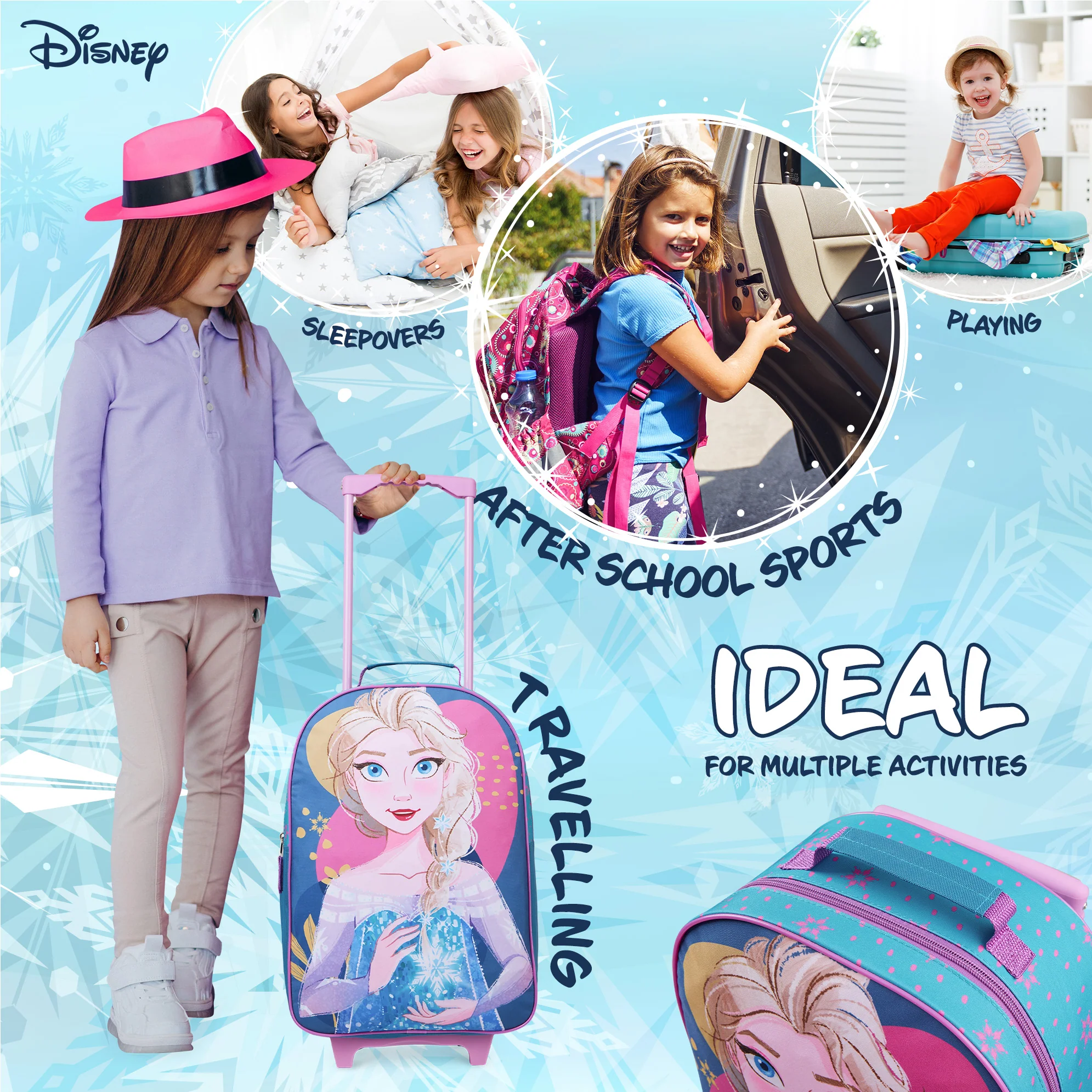 Disney Kids Suitcase - Foldable Trolley Bag 47 x 30cm, 2 Wheels Extendable Handle - Image 3