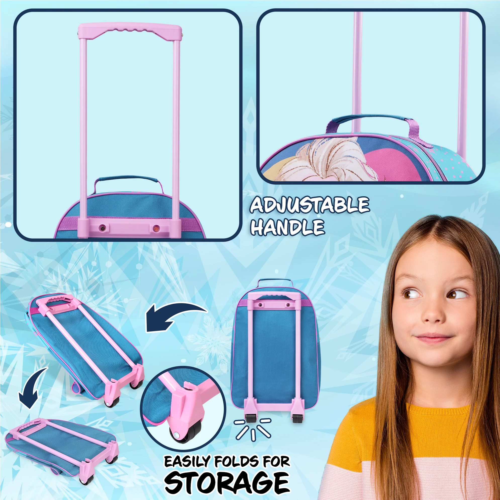 Disney Kids Suitcase - Foldable Trolley Bag 47 x 30cm, 2 Wheels Extendable Handle - Image 4