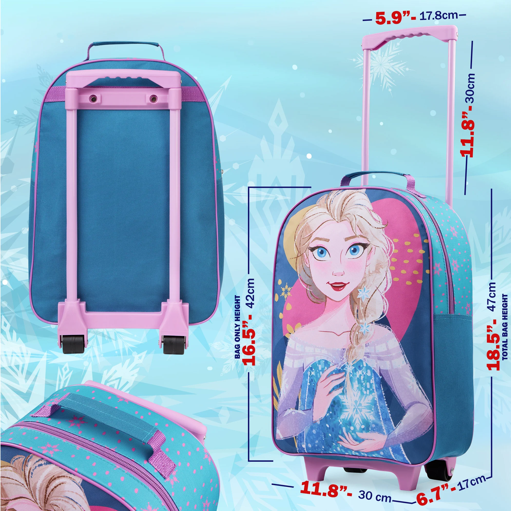 Disney Kids Suitcase - Foldable Trolley Bag 47 x 30cm, 2 Wheels Extendable Handle - Image 6