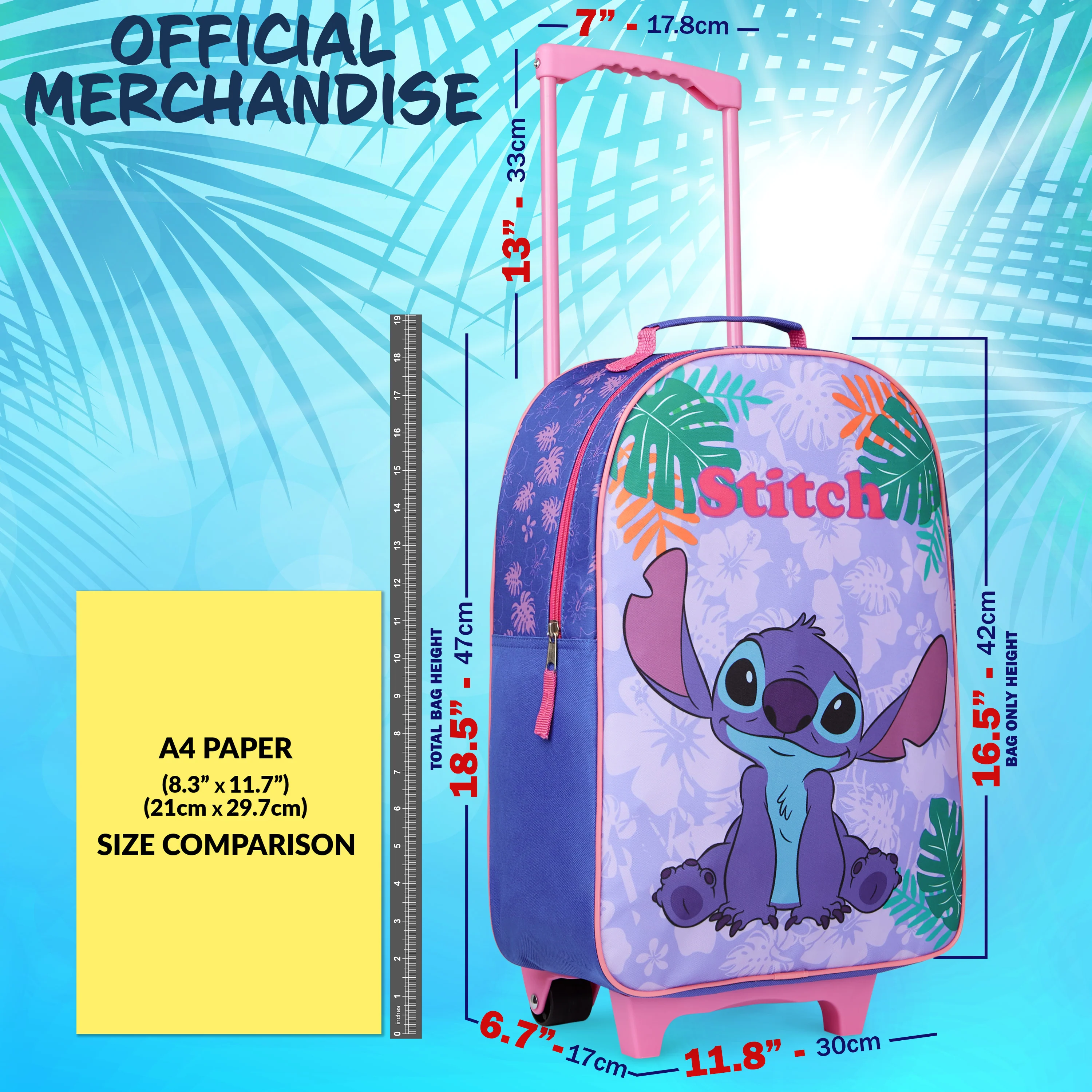 Disney Kids Suitcase - Foldable Trolley Bag 47 x 30cm, 2 Wheels Extendable Handle - Image 2