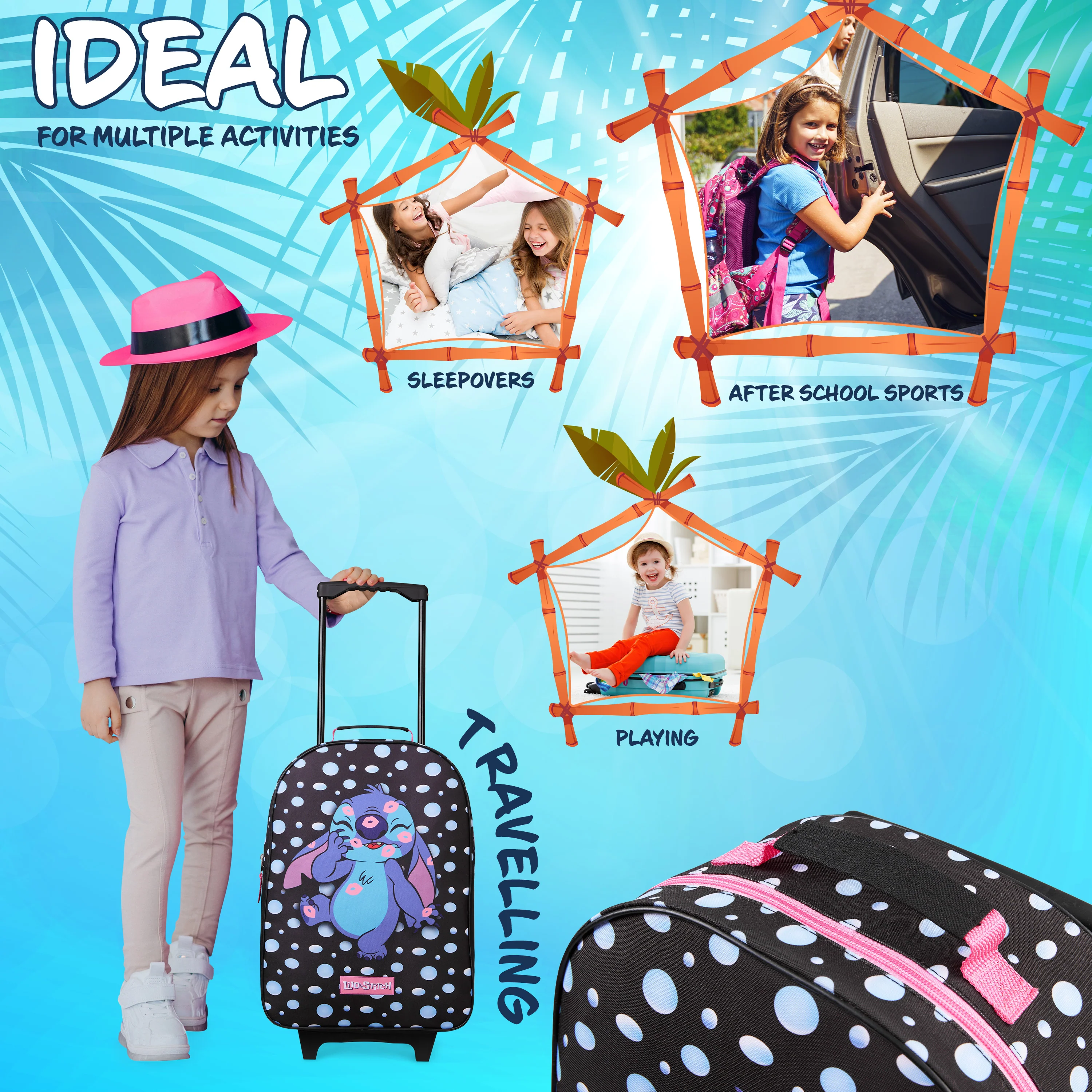 Disney Kids Suitcase - Foldable Trolley Bag 47 x 30cm, 2 Wheels Extendable Handle - Image 3