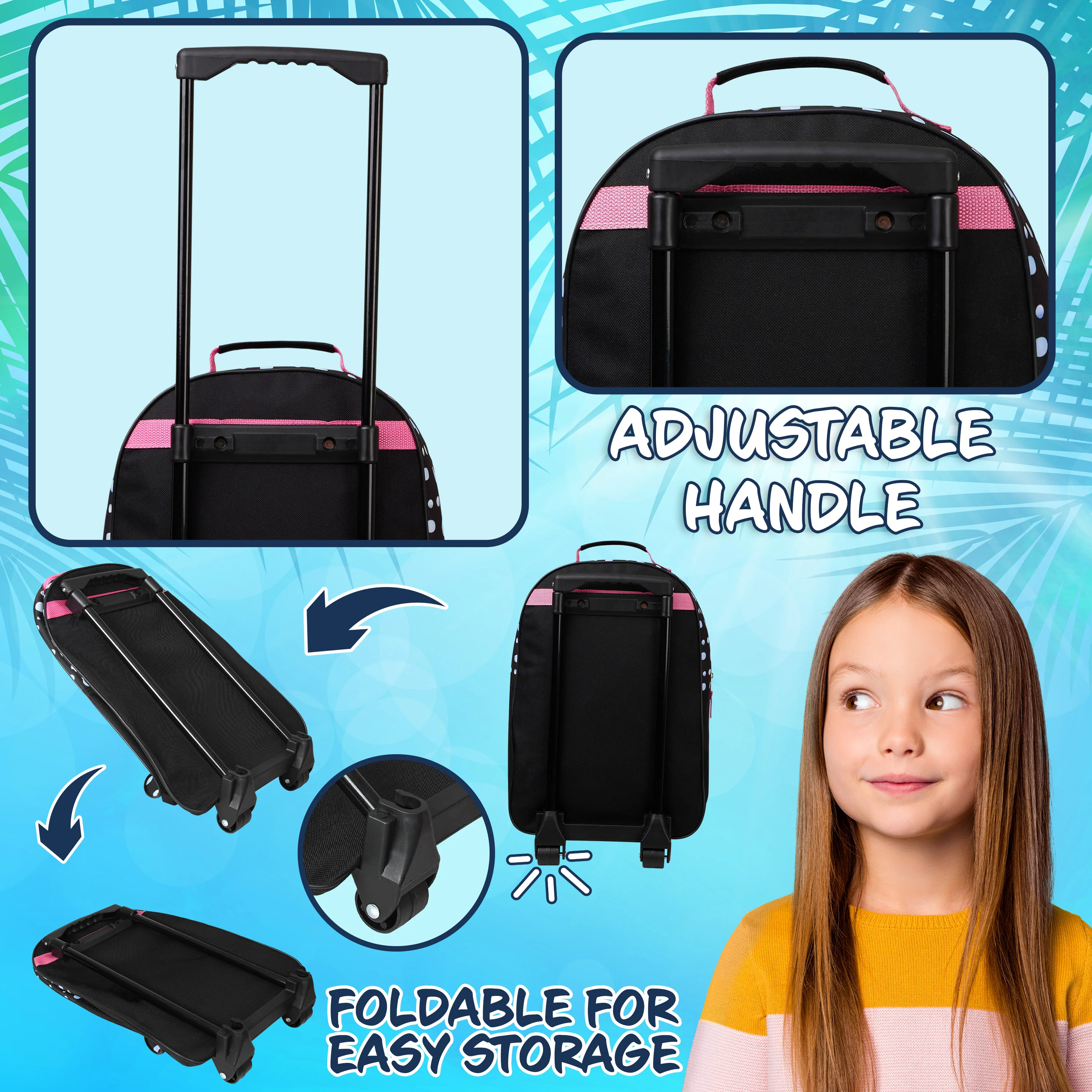 Disney Kids Suitcase - Foldable Trolley Bag 47 x 30cm, 2 Wheels Extendable Handle - Image 4