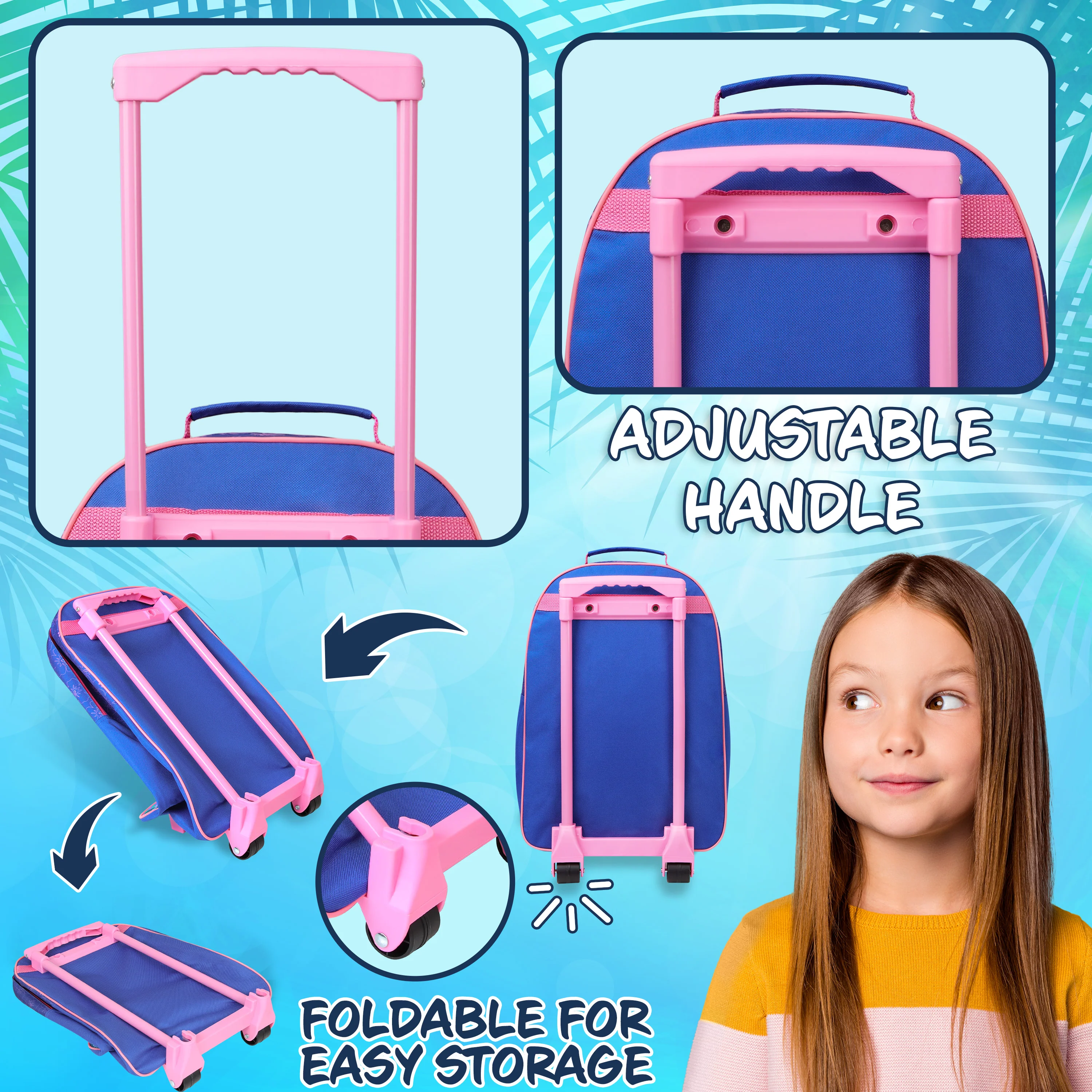Disney Kids Suitcase - Foldable Trolley Bag 47 x 30cm, 2 Wheels Extendable Handle - Image 3