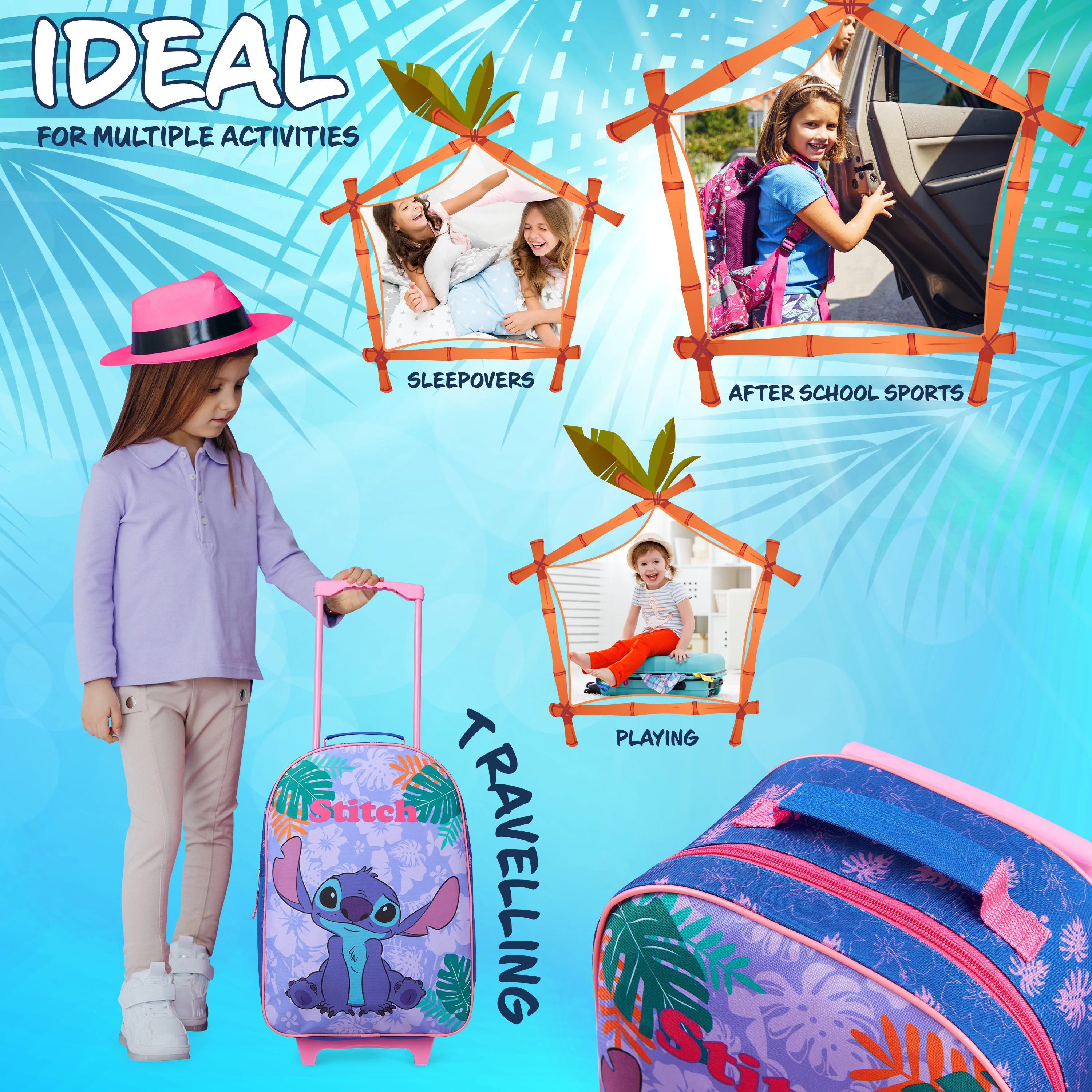 Disney Kids Suitcase - Foldable Trolley Bag 47 x 30cm, 2 Wheels Extendable Handle - Image 4