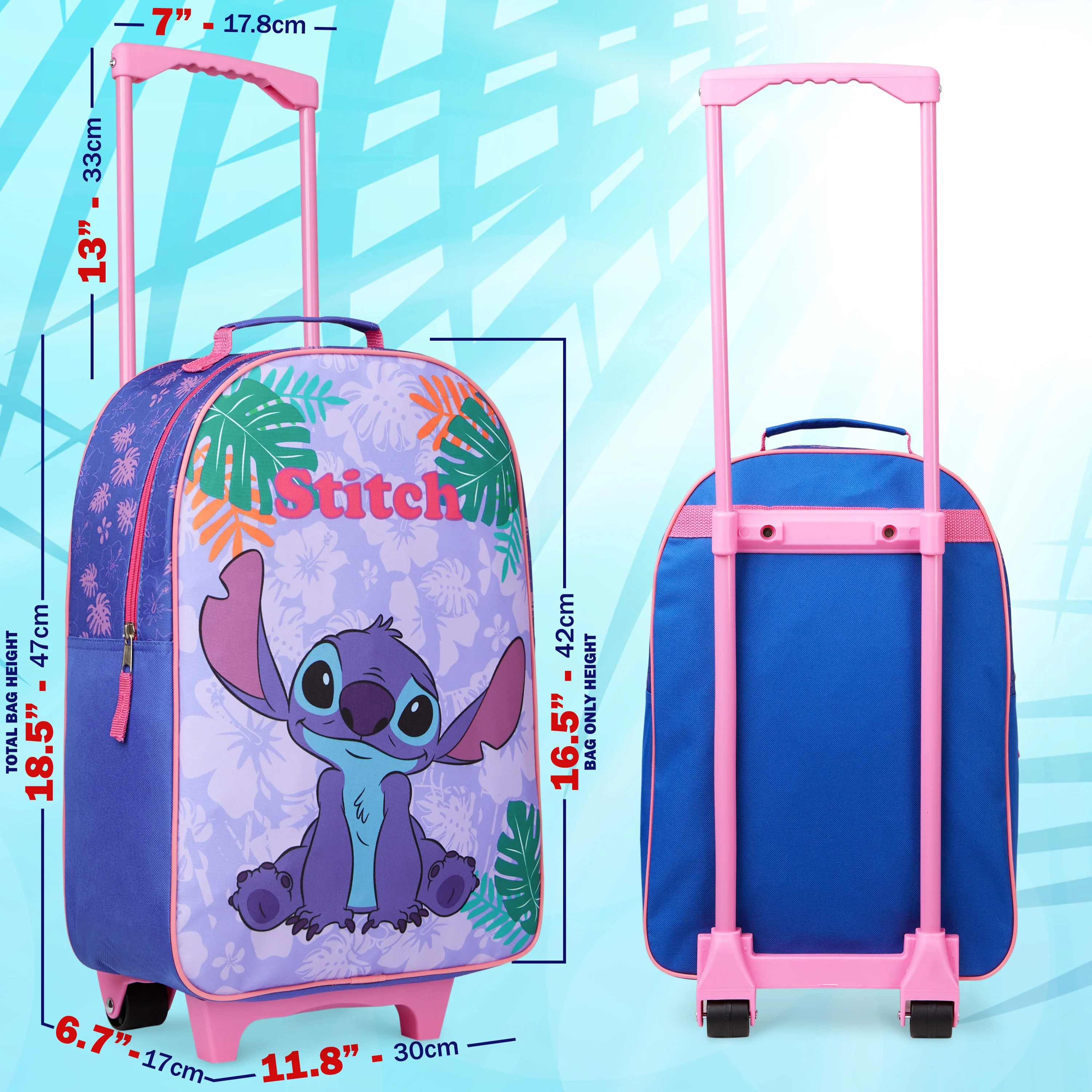 Disney Kids Suitcase - Foldable Trolley Bag 47 x 30cm, 2 Wheels Extendable Handle - Image 6