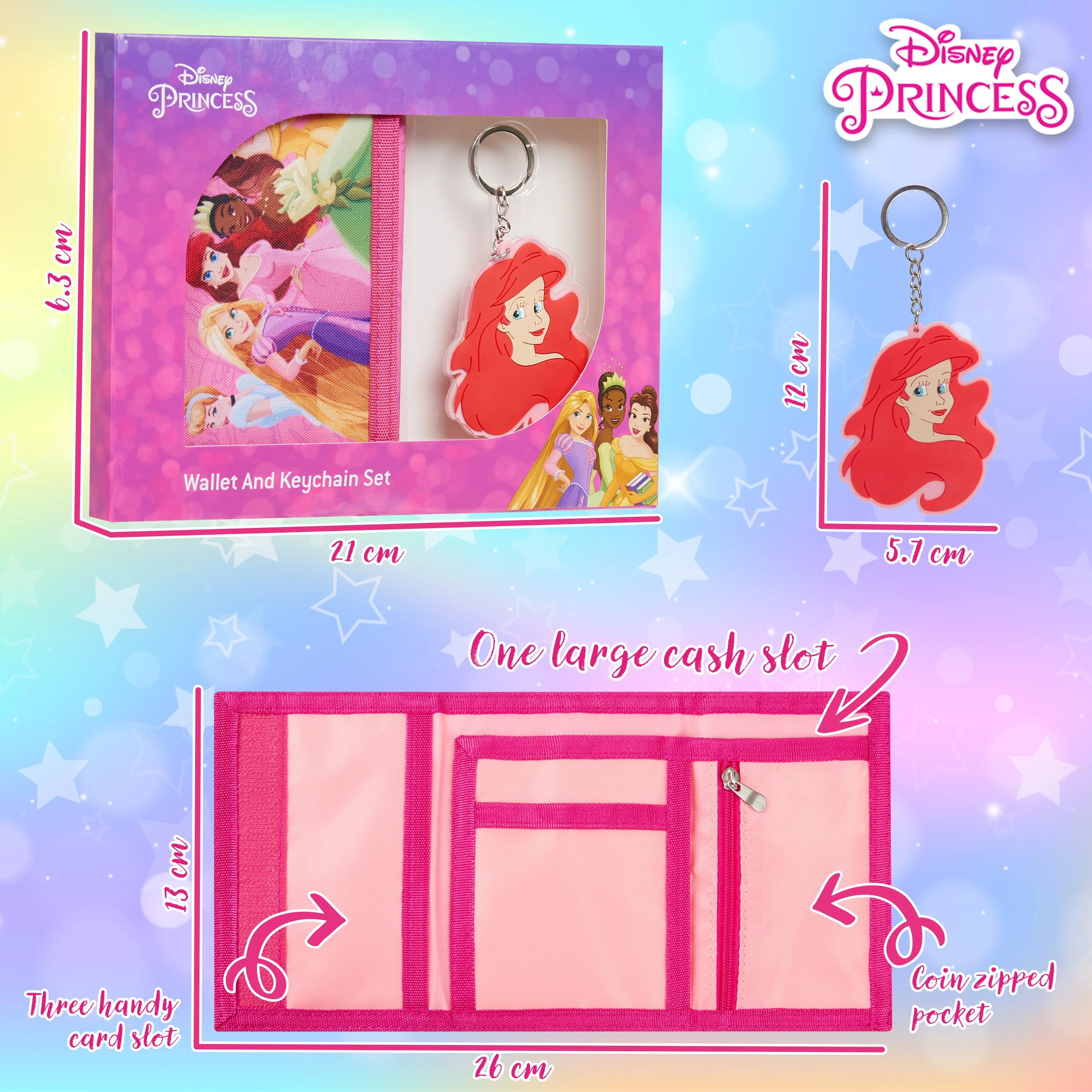 Disney Kids Wallet and Keyring Gift Set - Pink Princesses - Image 6