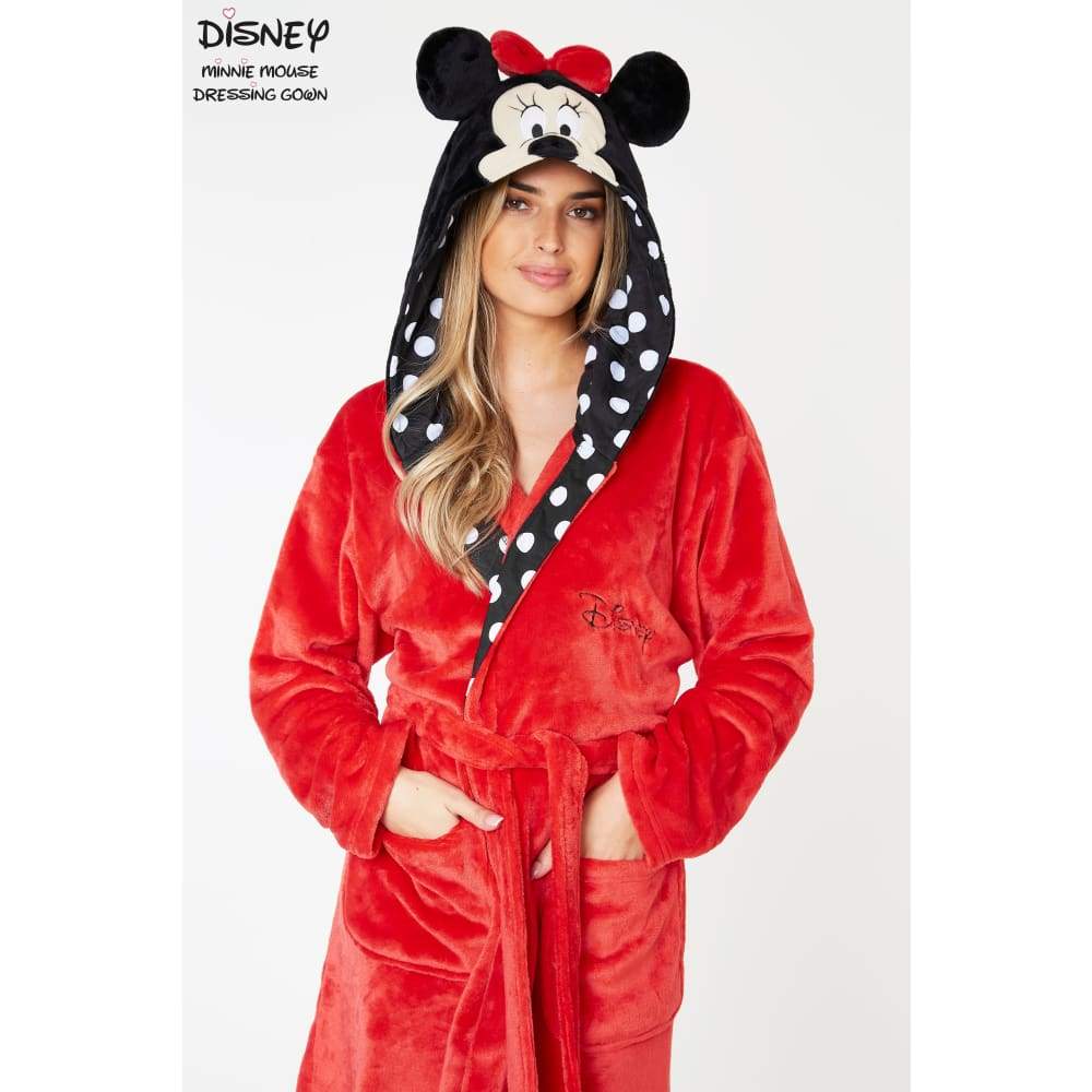 Disney Ladies Dressing Gown, Minnie Mouse Fleece Hooded Robe, Gifts for Women - Image 3