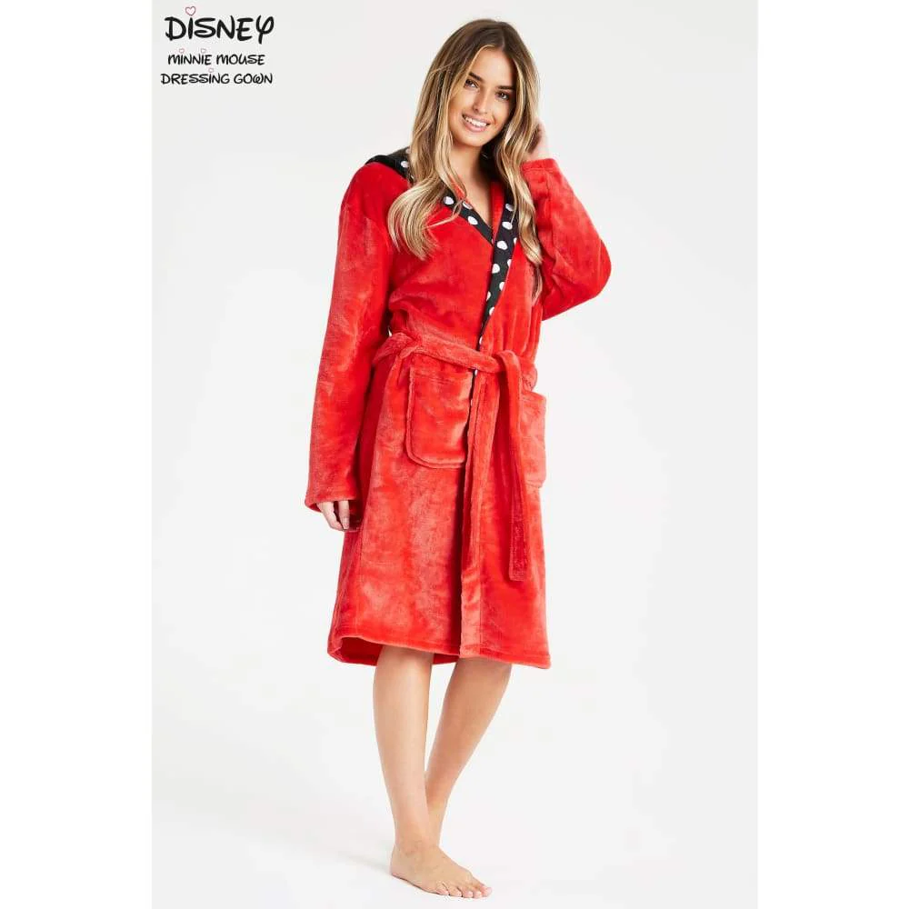 Disney Ladies Dressing Gown, Minnie Mouse Fleece Hooded Robe, Gifts for Women - Image 4