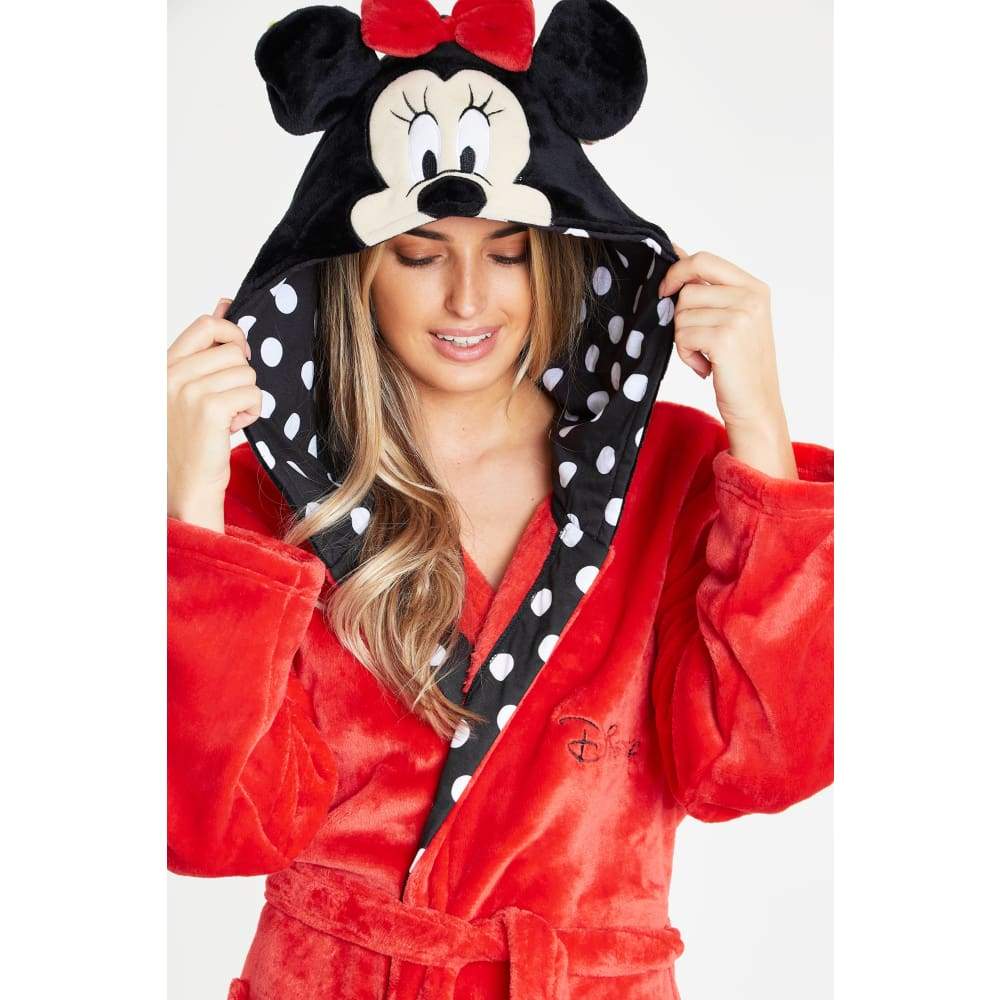 Disney Ladies Dressing Gown, Minnie Mouse Fleece Hooded Robe, Gifts for Women - Image 5