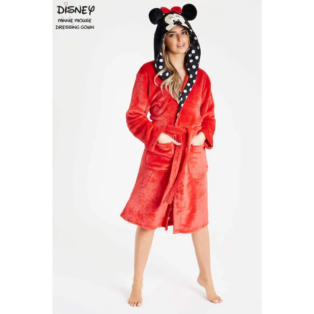 Disney Ladies Dressing Gown, Minnie Mouse Fleece Hooded Robe, Gifts for Women - Image 6