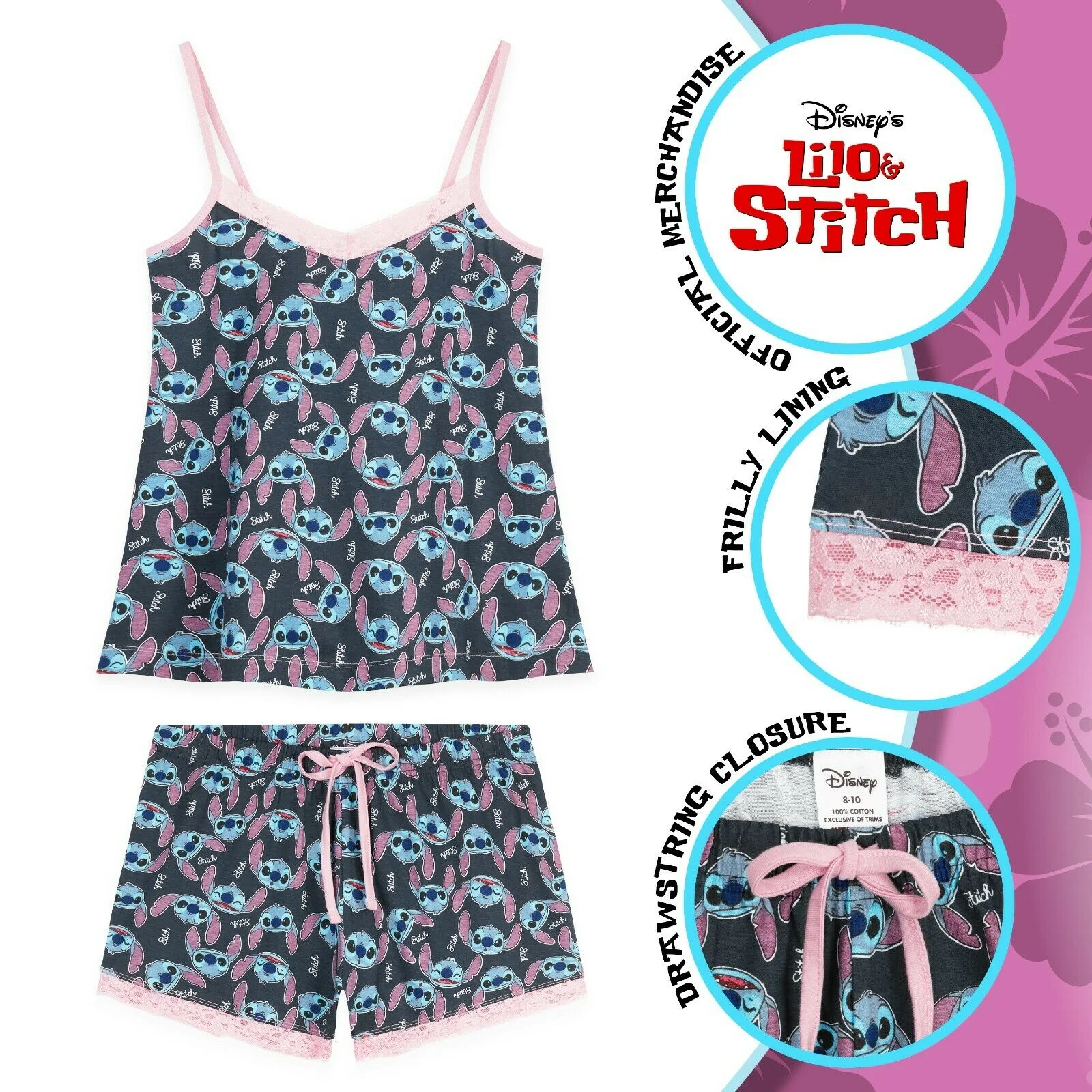 Disney Ladies Pyjamas Set, 2 Piece Short Pjs for Women Character Stitch - Image 3