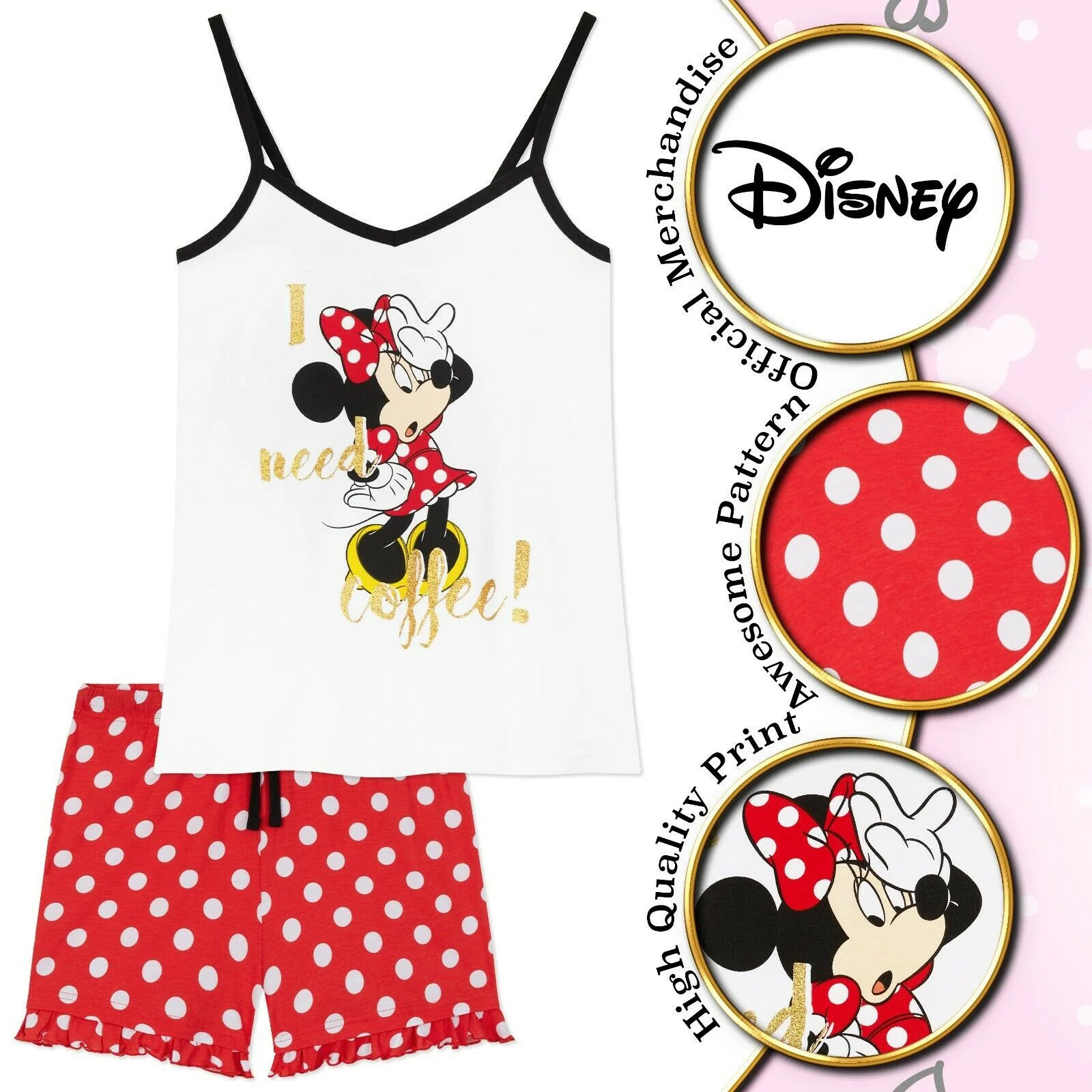 Disney Ladies Pyjamas Set, Shorts PJs for Women, Minnie Mouse Pyjamas - Image 2