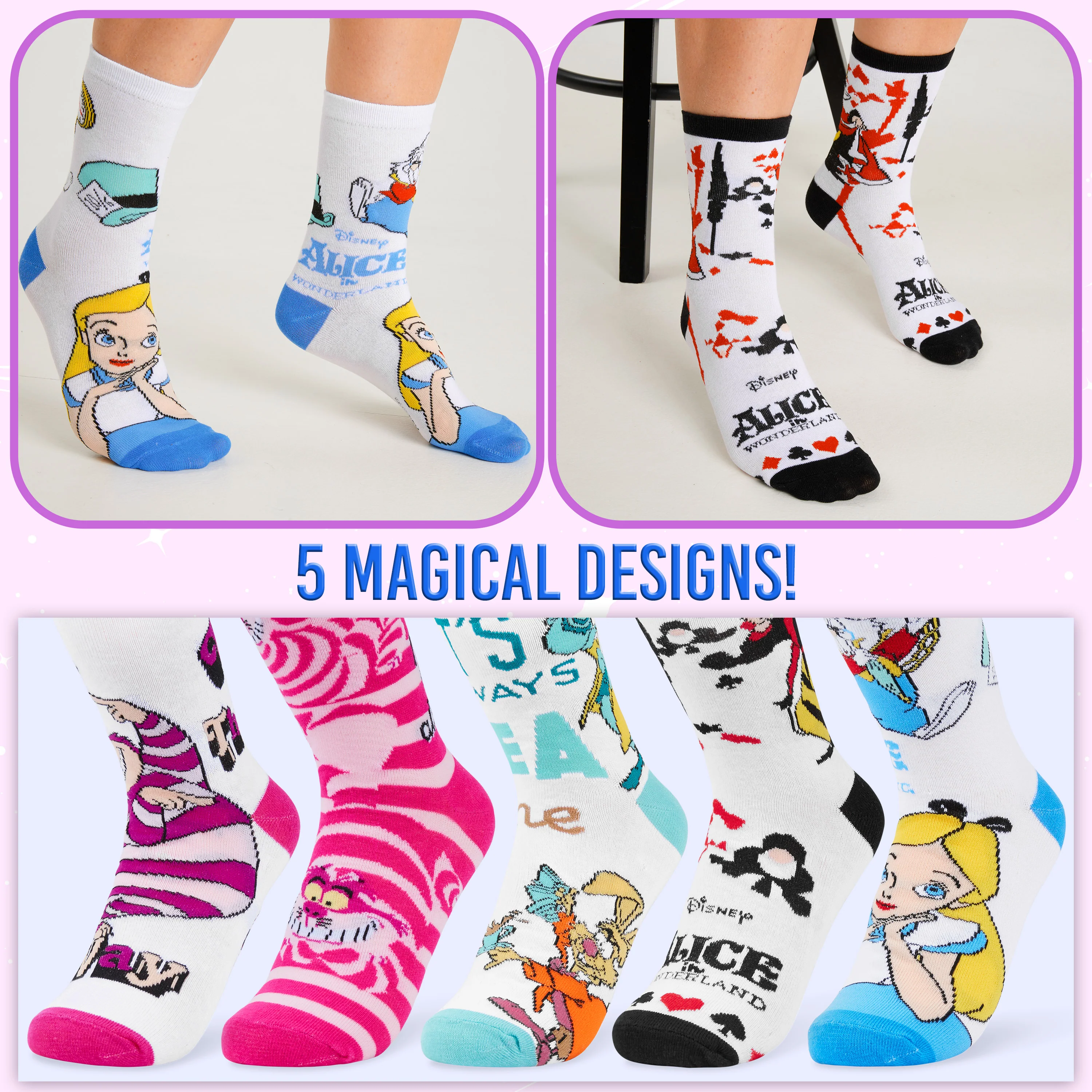 Disney Womens Novelty Calf Socks, Soft Breathable Ankle Socks Pack of 5 Gifts for Women - Image 4