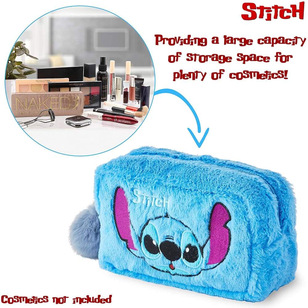 Disney Lilo and Stitch Plush Makeup Bag with Fluffy Pom Pom for Women Or Girls - Image 3