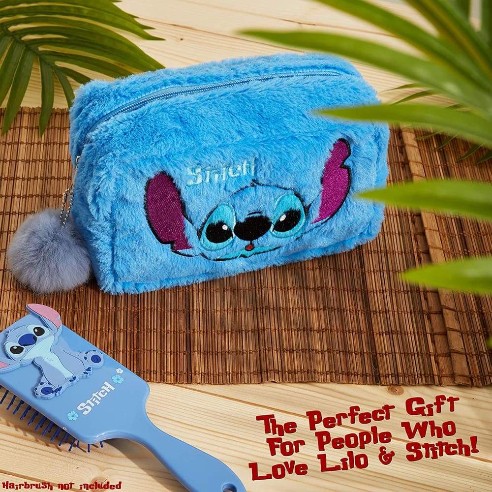 Disney Lilo and Stitch Plush Makeup Bag with Fluffy Pom Pom for Women Or Girls - Image 5